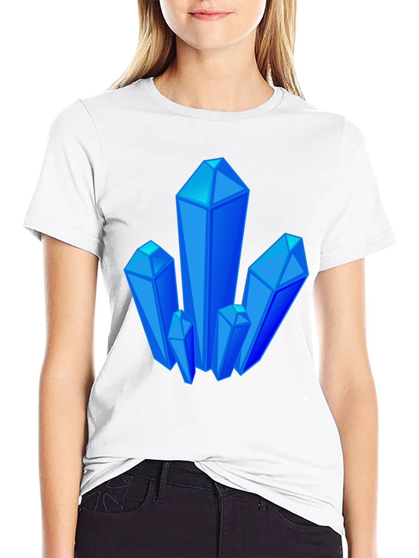Blue Crystal Graphic Black T-Shirt