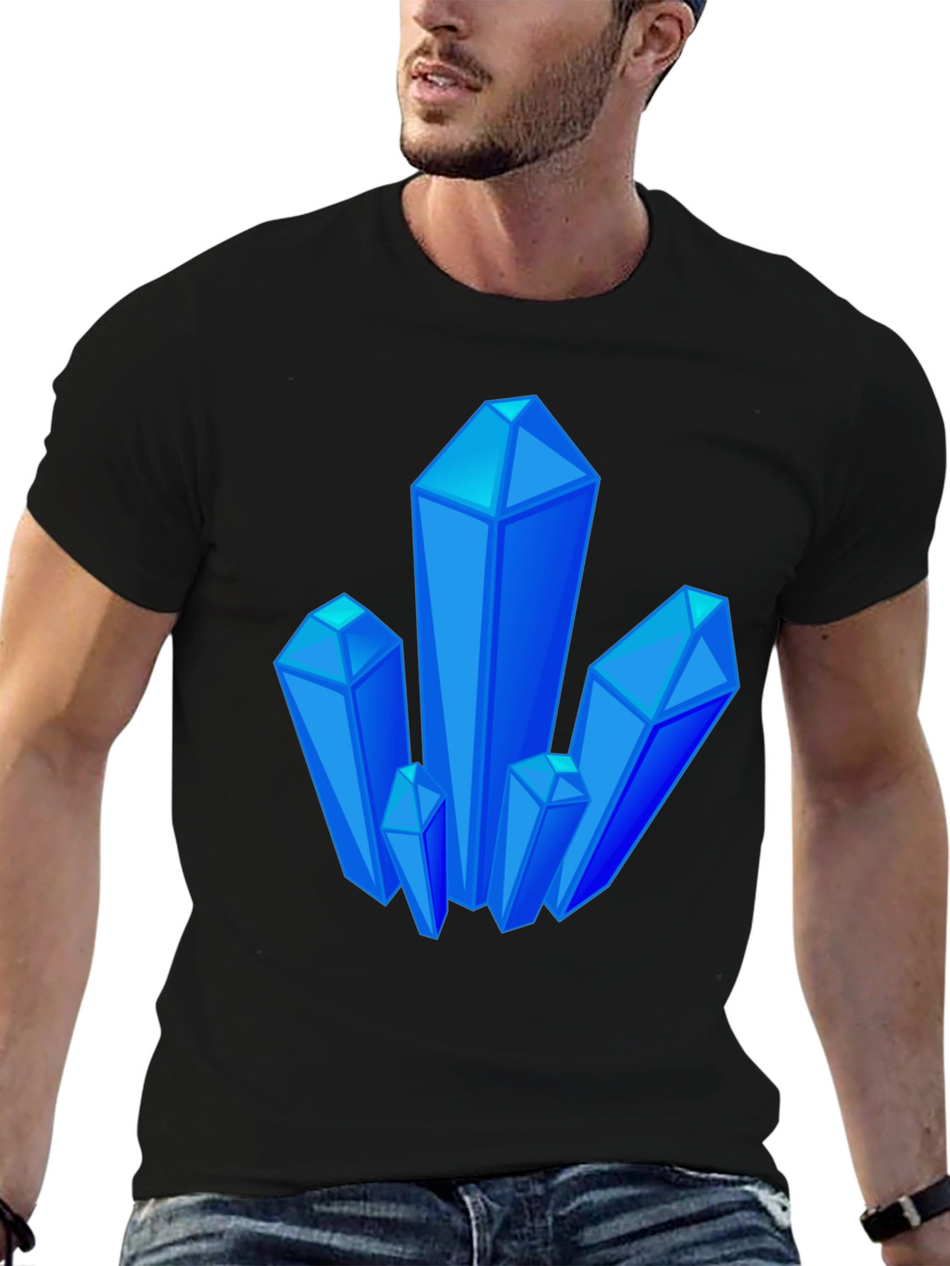 Blue Crystal Graphic Black T-Shirt