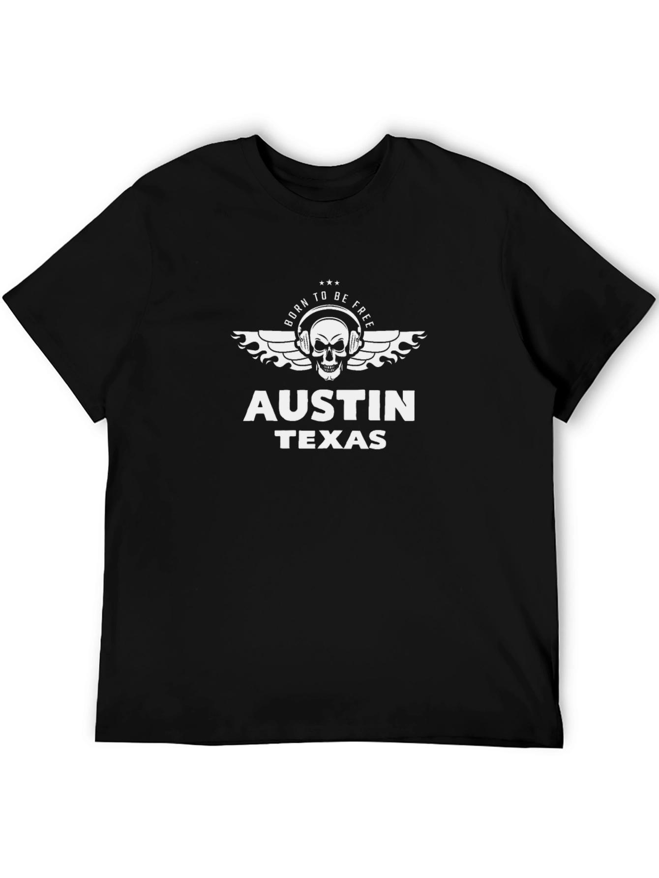 Austin Texas Skull Headphones Graphic Tee - Black Cotton