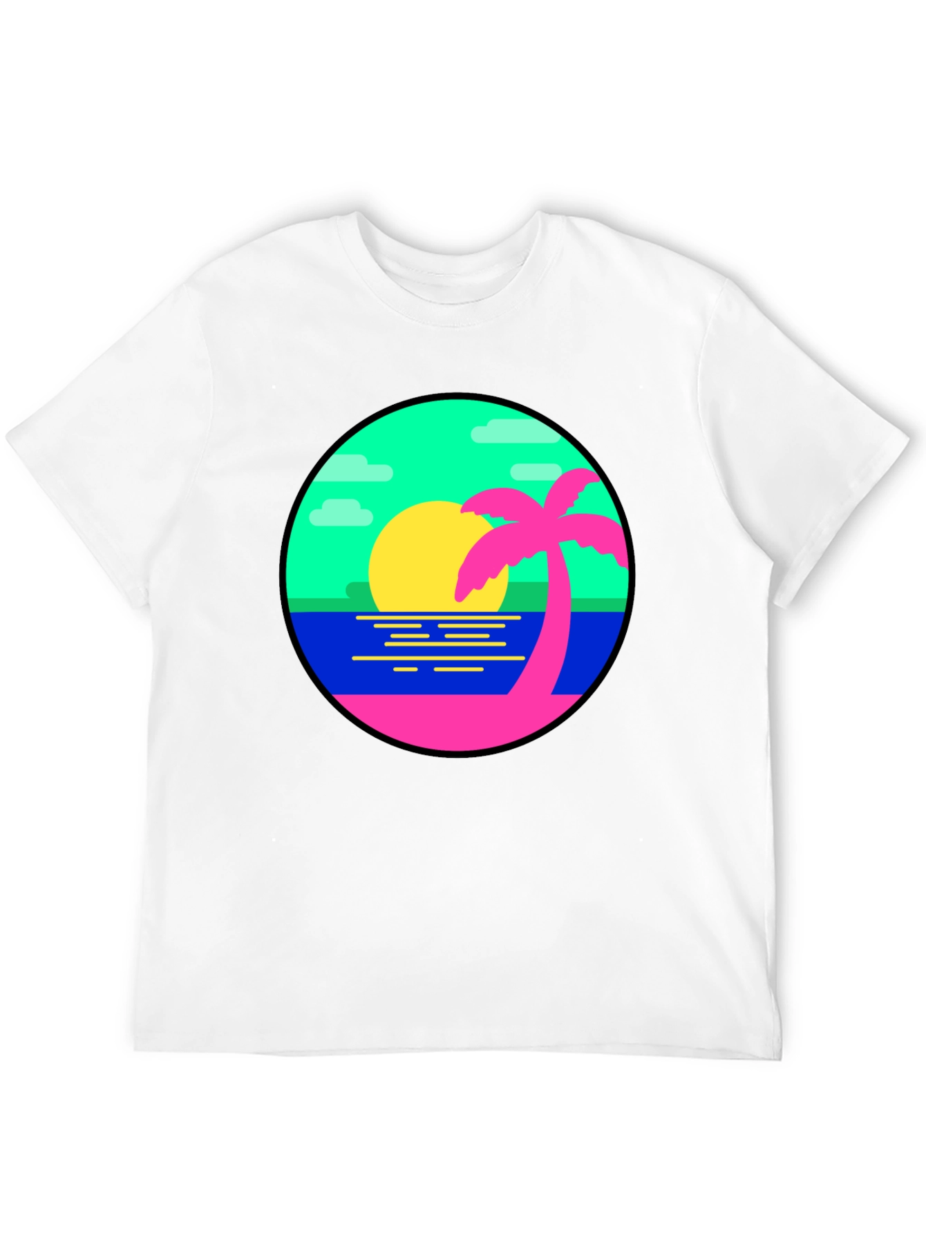 Retro Sunset Palm Tree Graphic Tee - Black