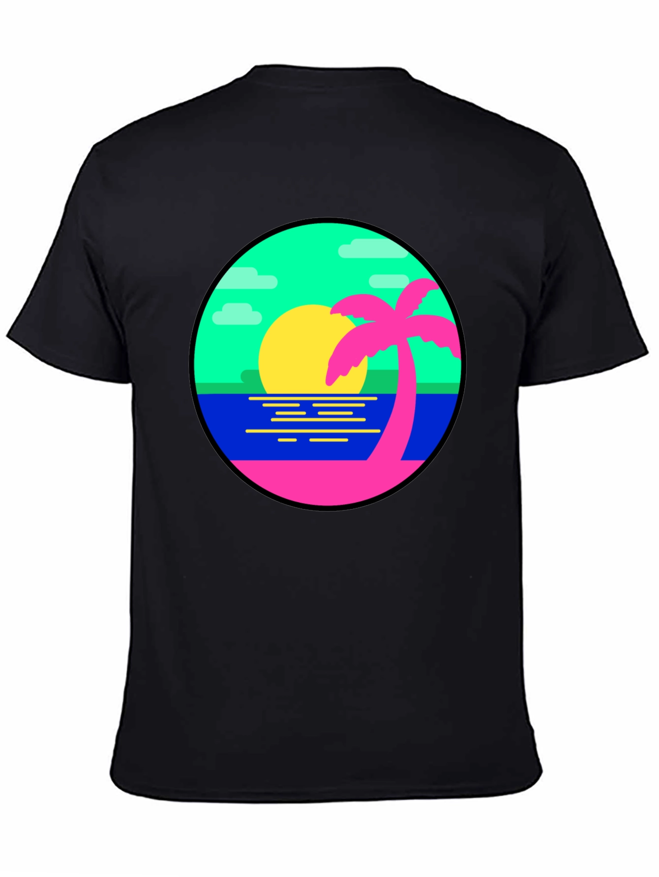Retro Sunset Palm Tree Graphic Tee - Black