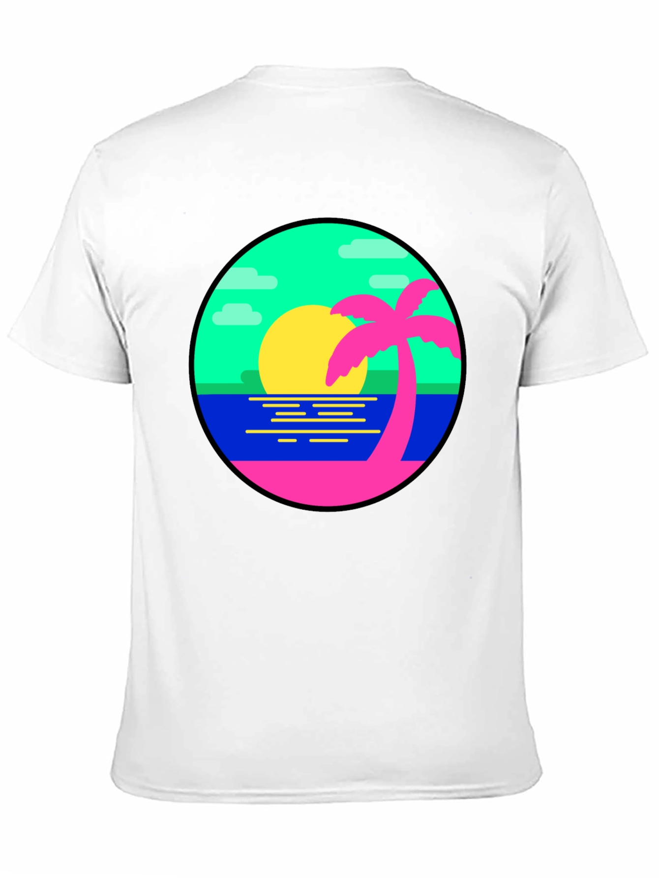 Retro Sunset Palm Tree Graphic Tee - Black