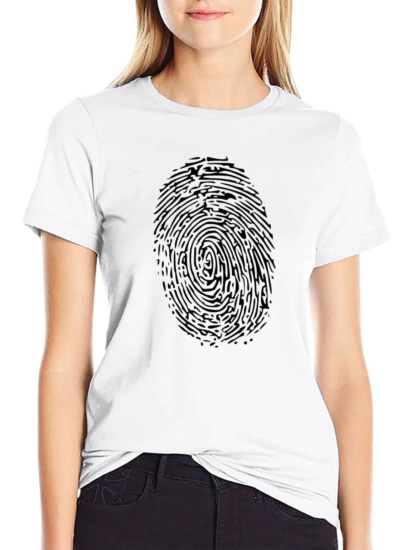 Fingerprint Graphic Black Crew Neck Tee