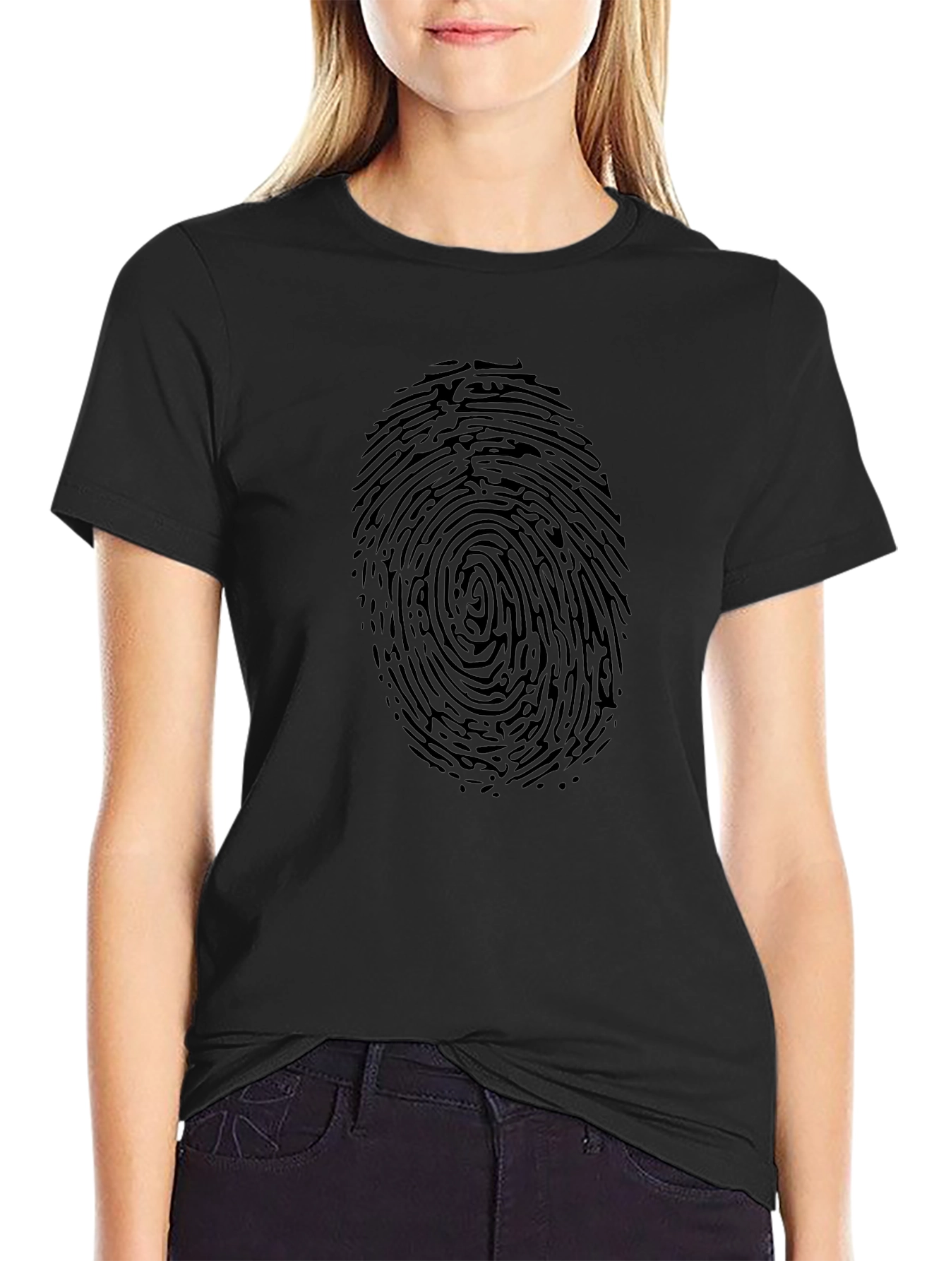 Fingerprint Graphic Black Crew Neck Tee