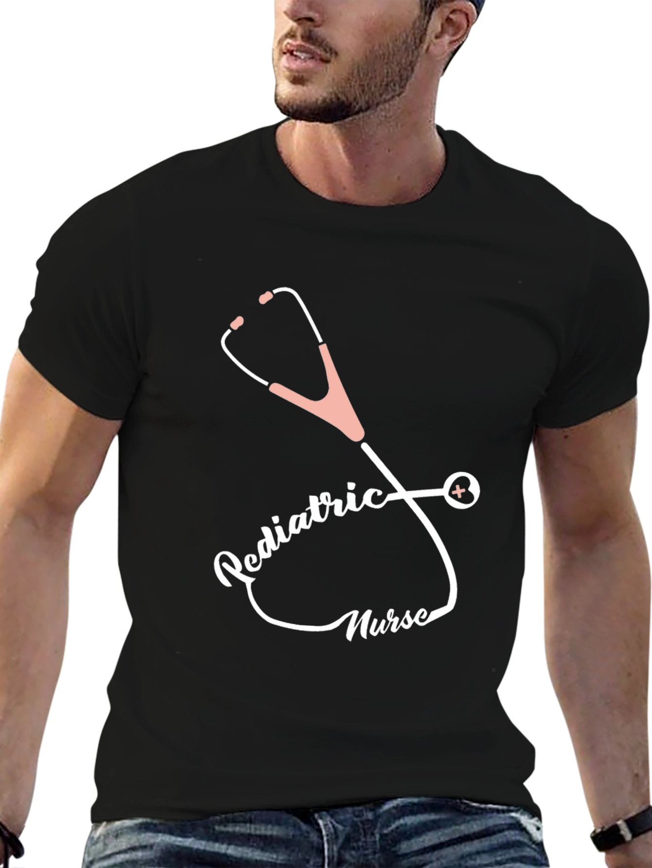 Pediatric Nurse Stethoscope Graphic Tee - Black
