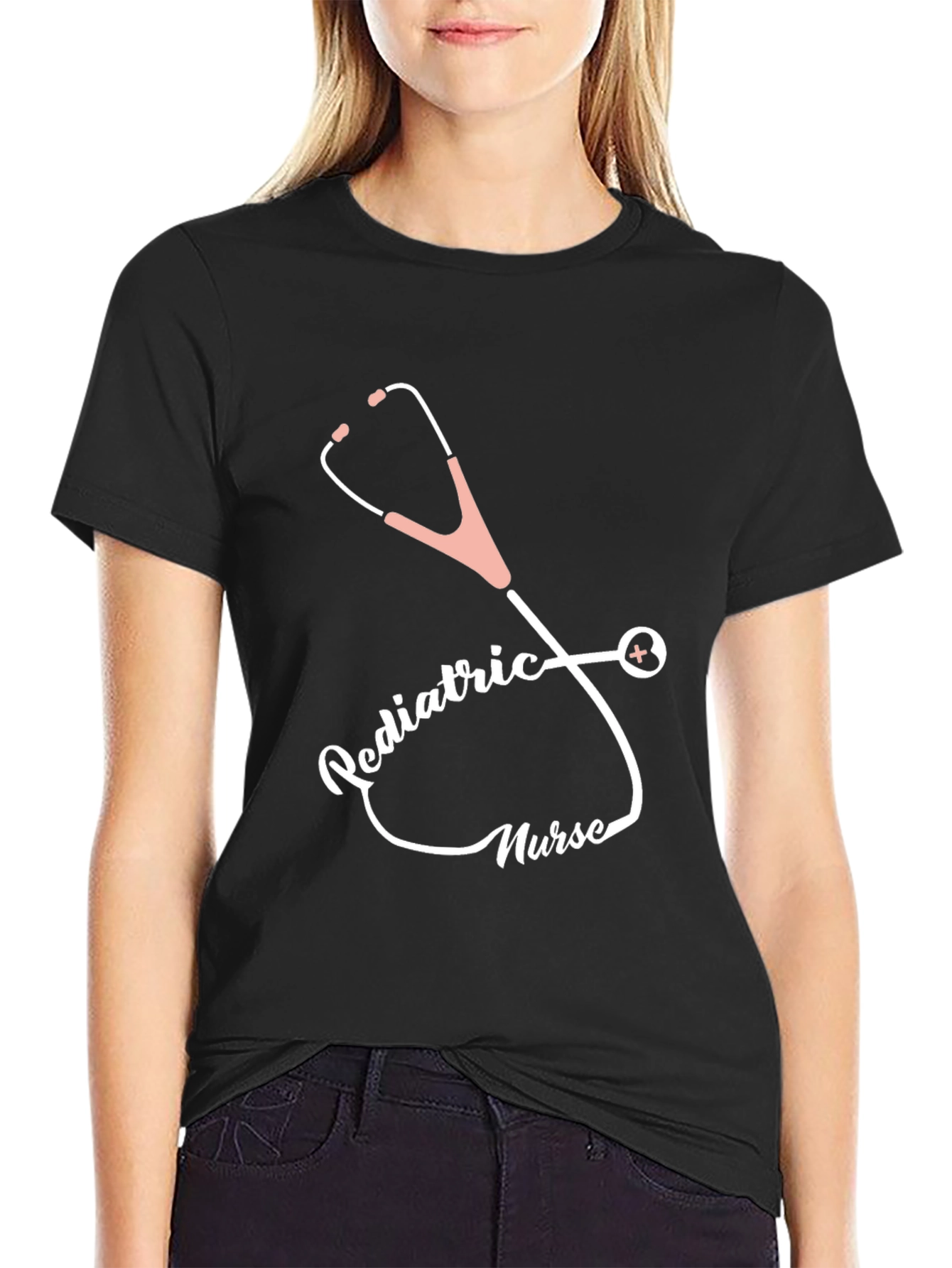 Pediatric Nurse Stethoscope Graphic Tee - Black