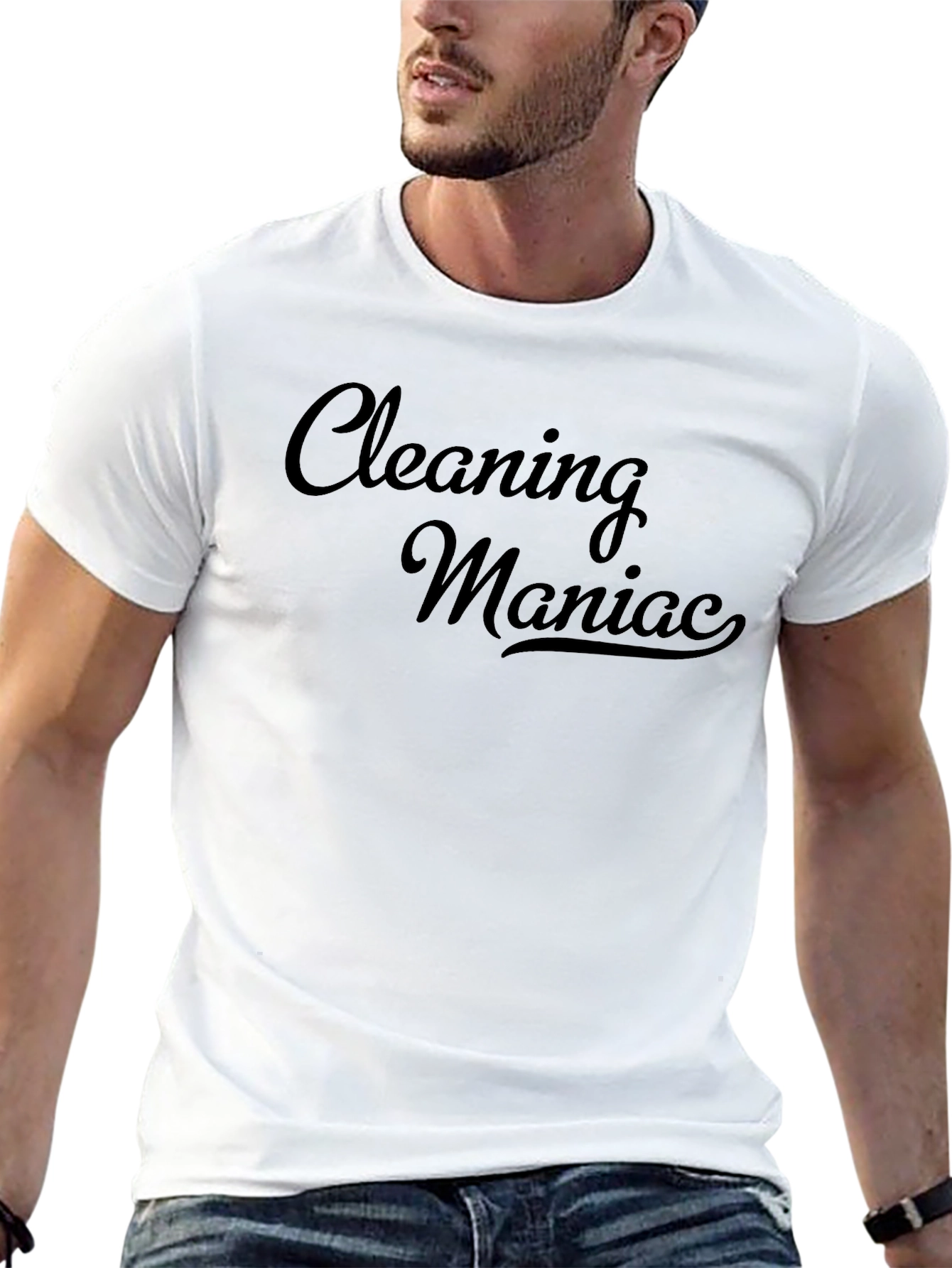 Cleaning Maniac Graphic Print T-Shirt - Black