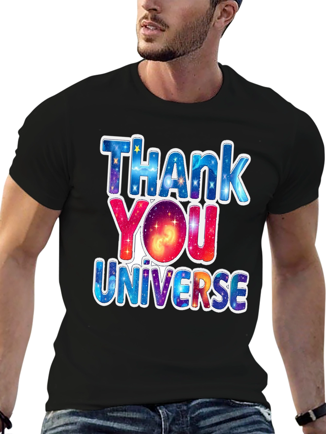Thank You Universe Graphic Tee - Black Cotton T-Shirt