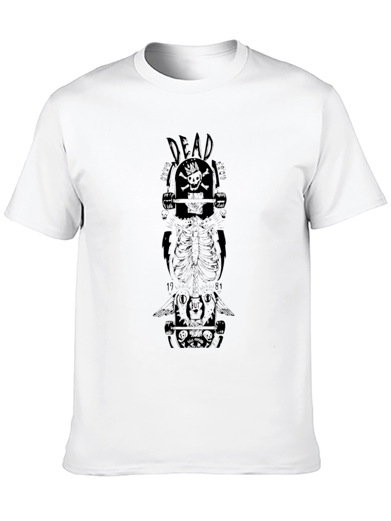 Skull Skateboard Graphic Tee - Black Cotton