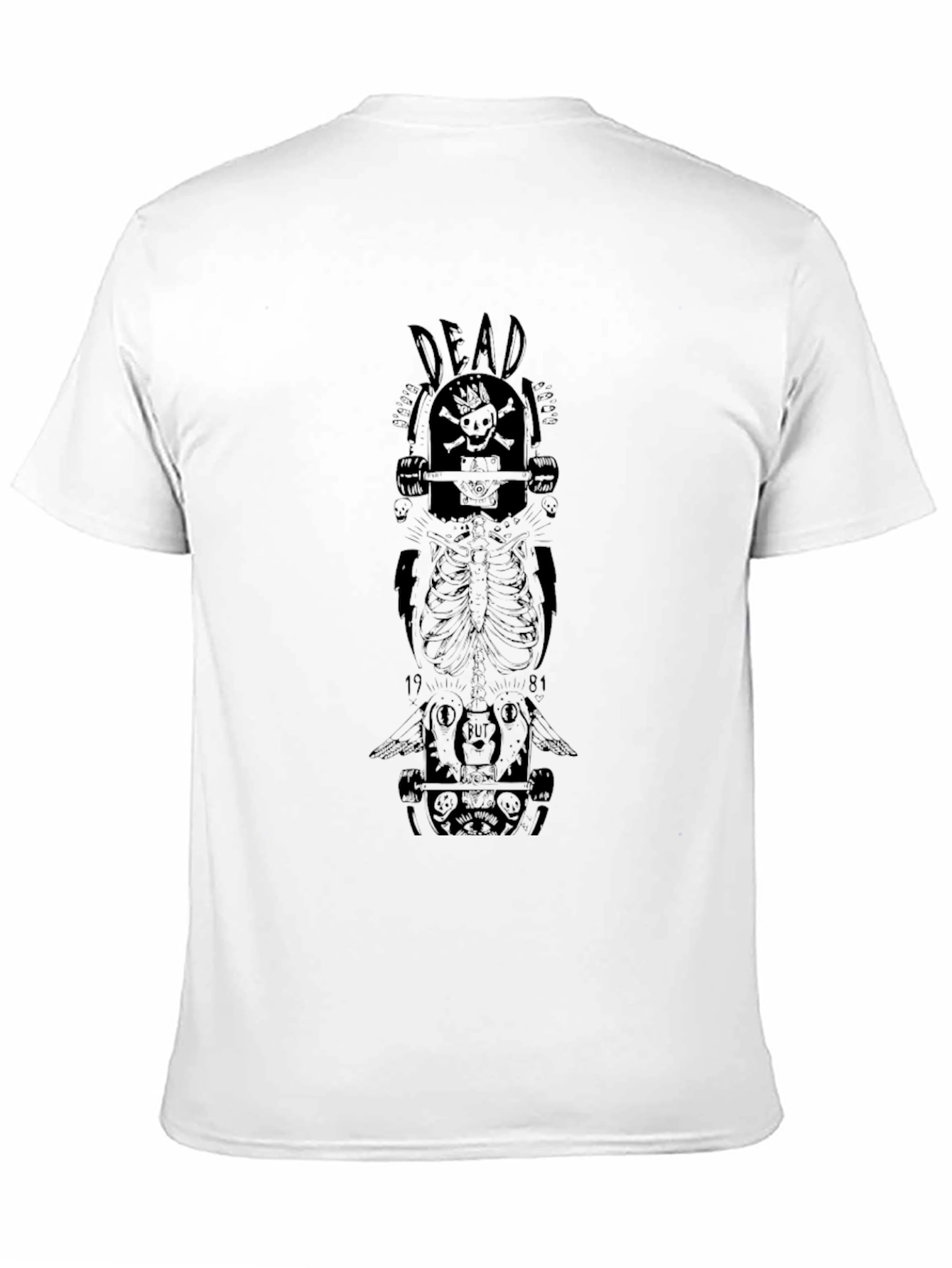 Skull Skateboard Graphic Tee - Black Cotton