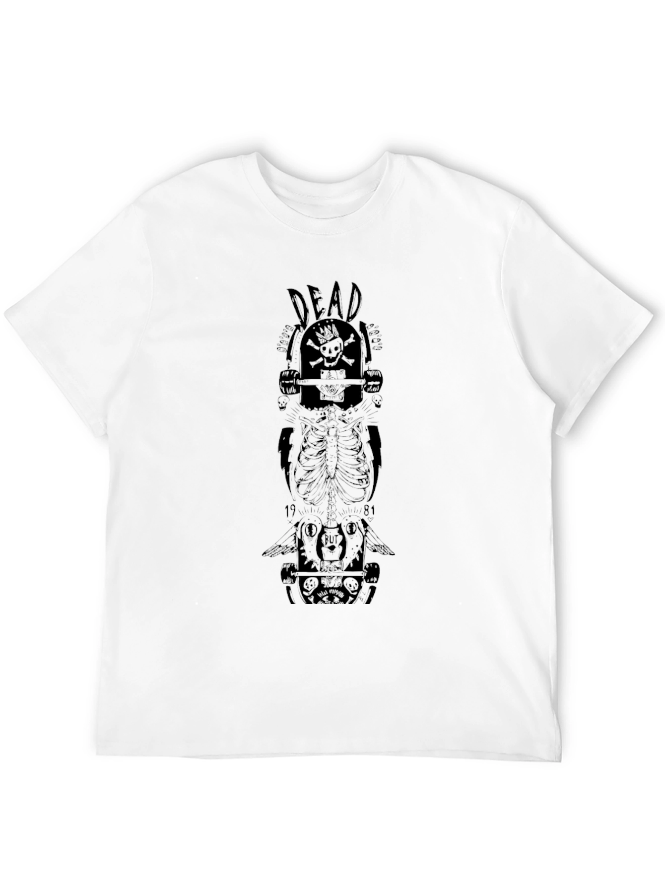 Skull Skateboard Graphic Tee - Black Cotton