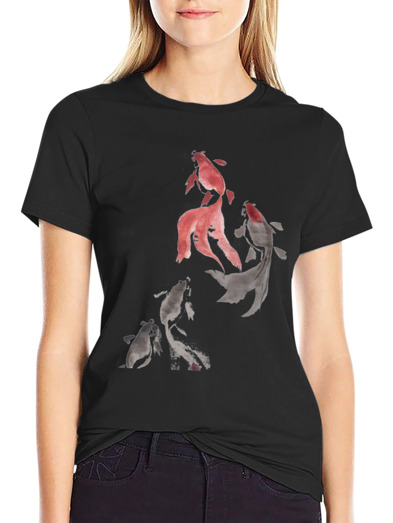 Koi Fish Graphic Print Black T-Shirt