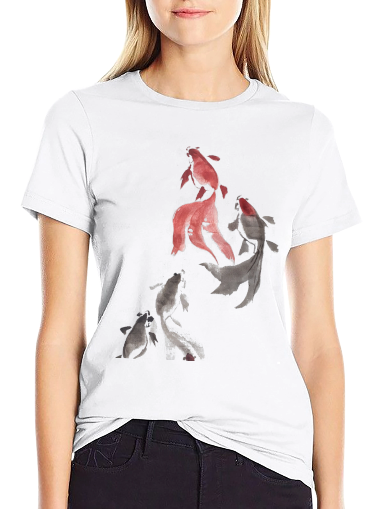 Koi Fish Graphic Print Black T-Shirt