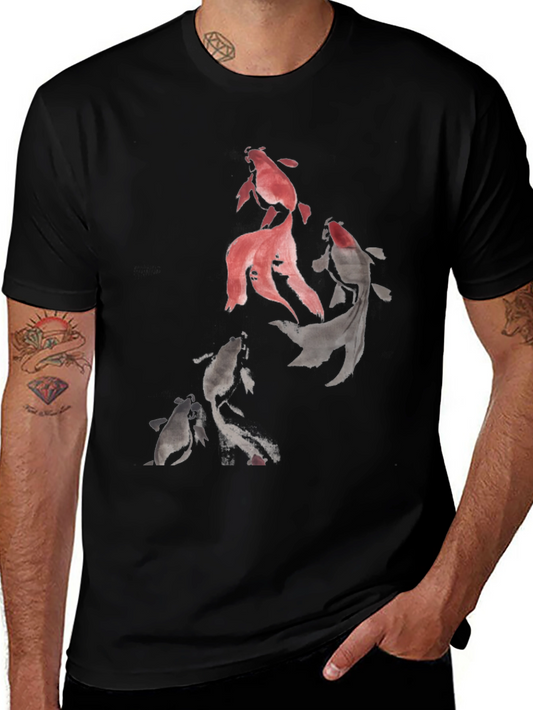 Koi Fish Graphic Print Black T-Shirt