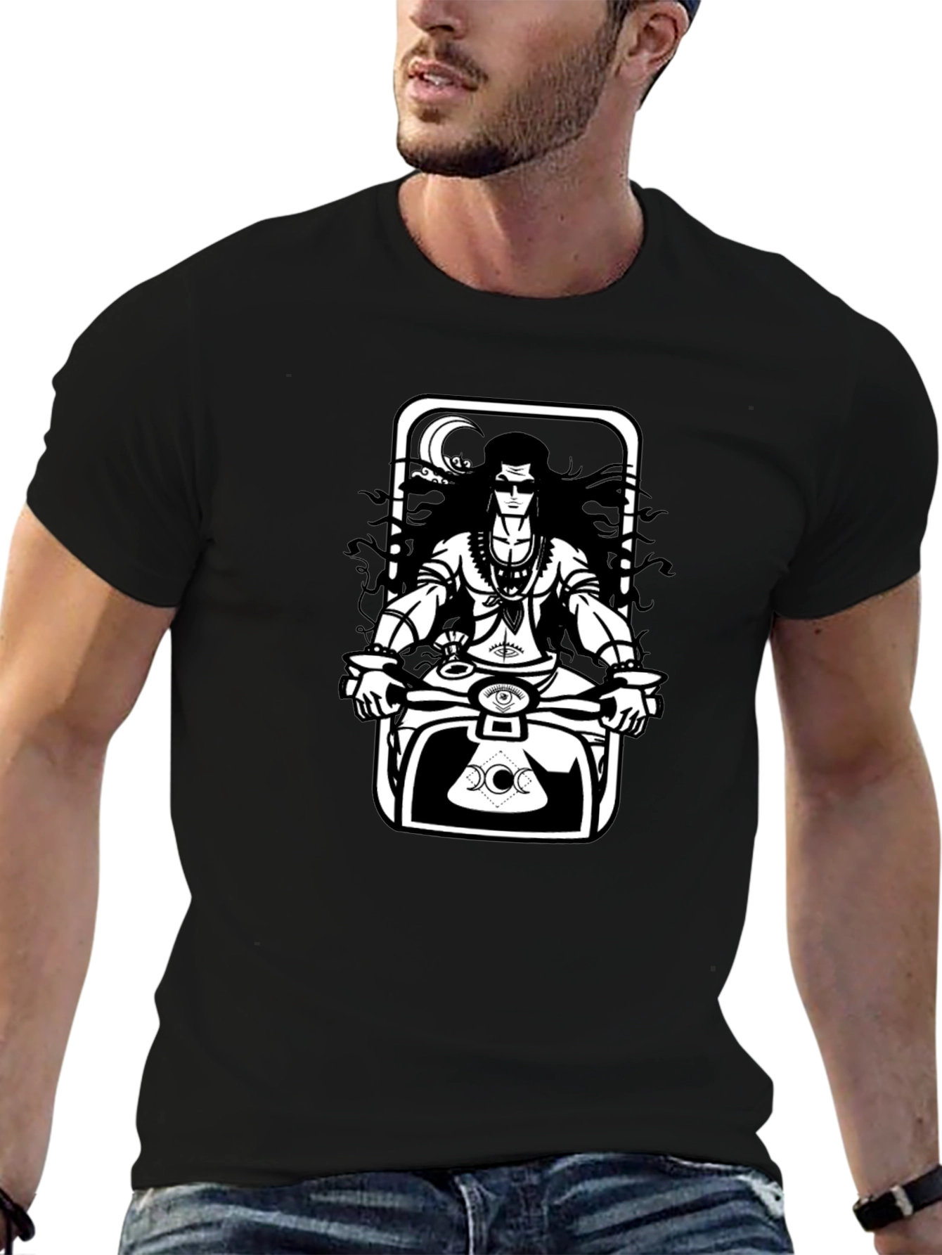 Shiva Motorbike Graphic Tee - Black Cotton Blend