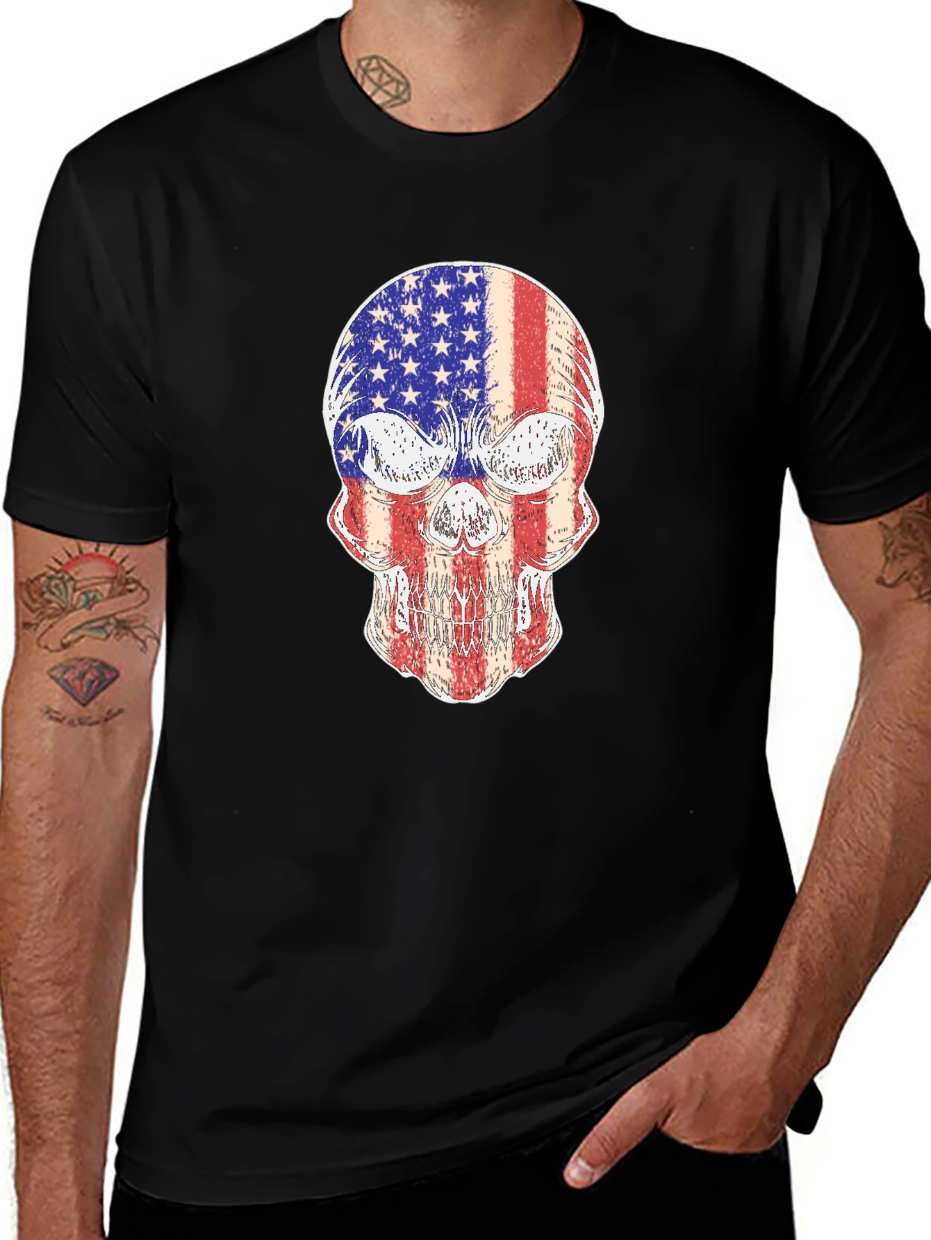 American Flag Skull Graphic Tee - Patriotic Pride