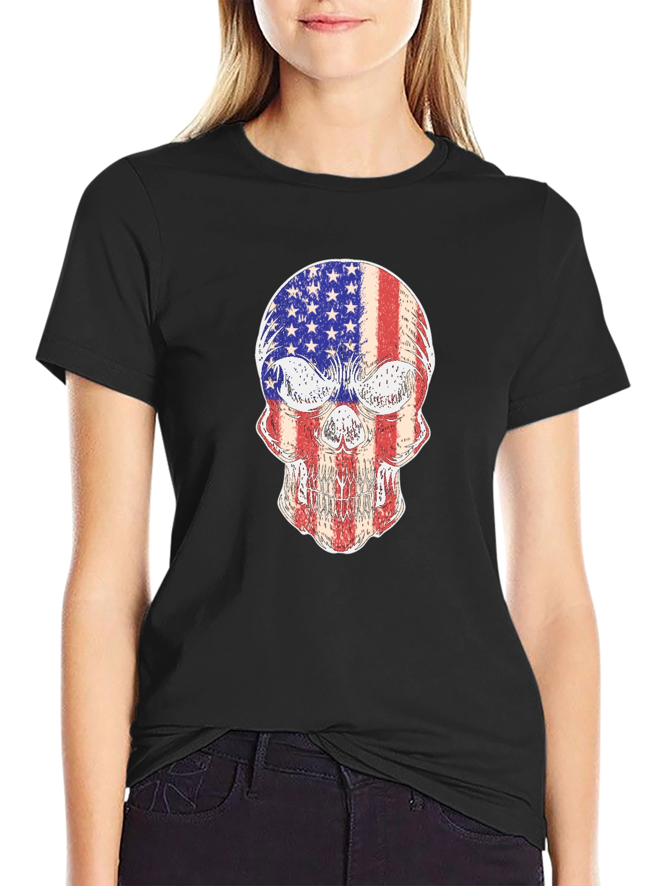 American Flag Skull Graphic Tee - Patriotic Pride