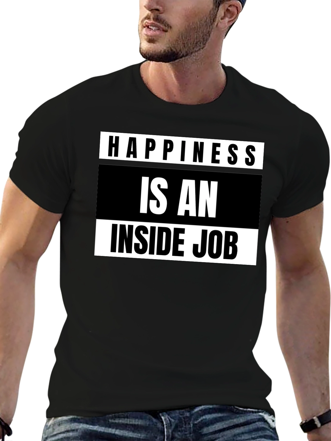 Happiness Inside Job Black Graphic Tee