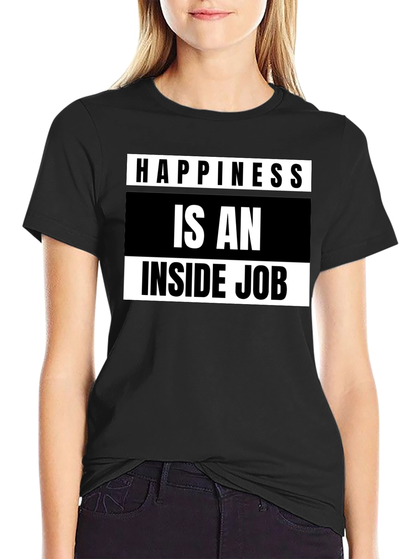 Happiness Inside Job Black Graphic Tee