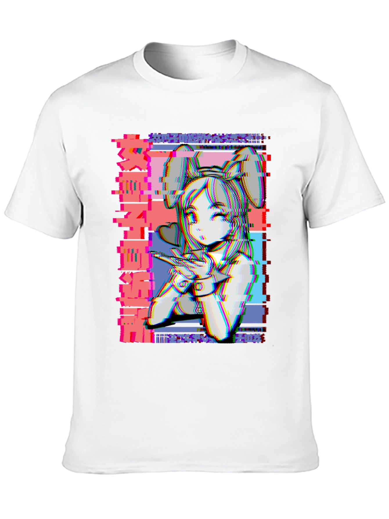 Anime Girl Glitch Style Graphic T-Shirt