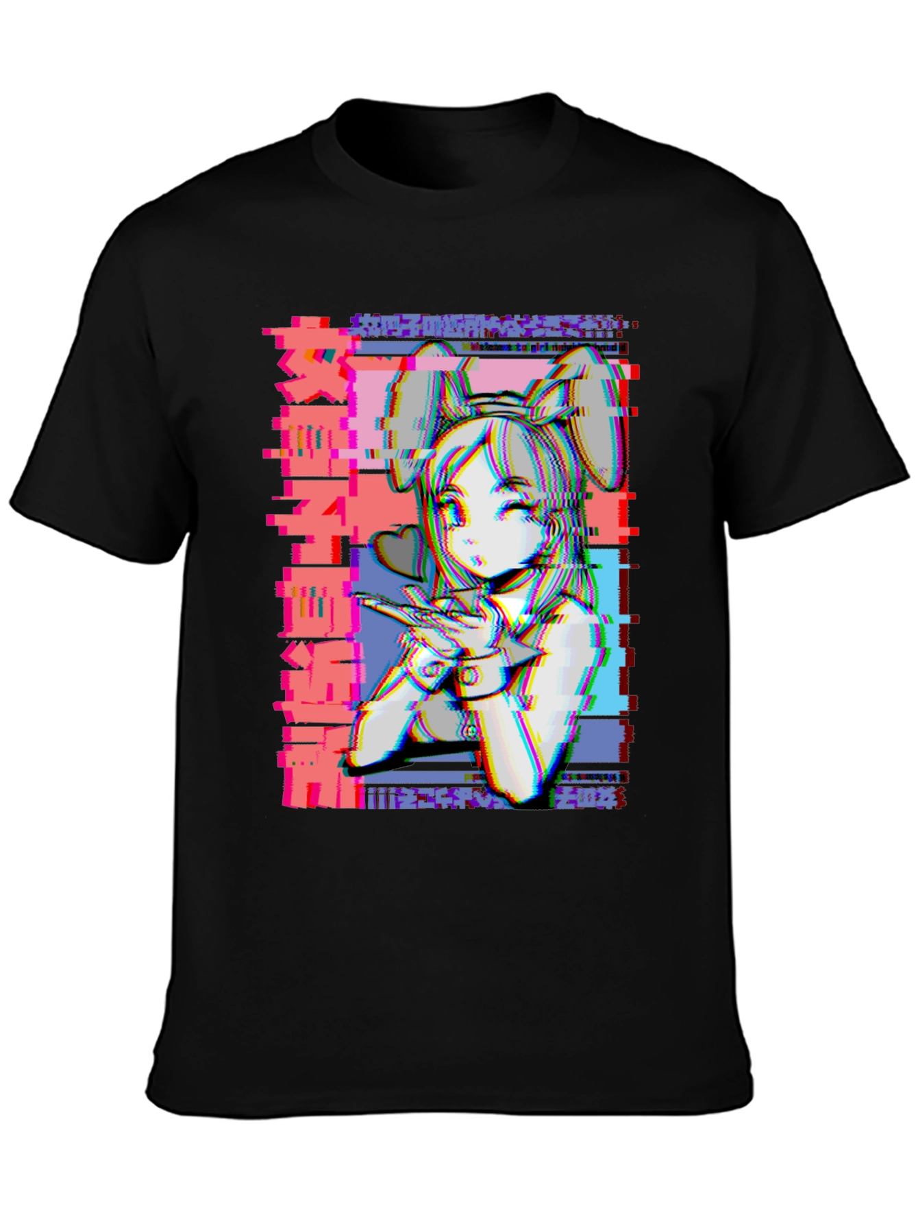 Anime Girl Glitch Style Graphic T-Shirt