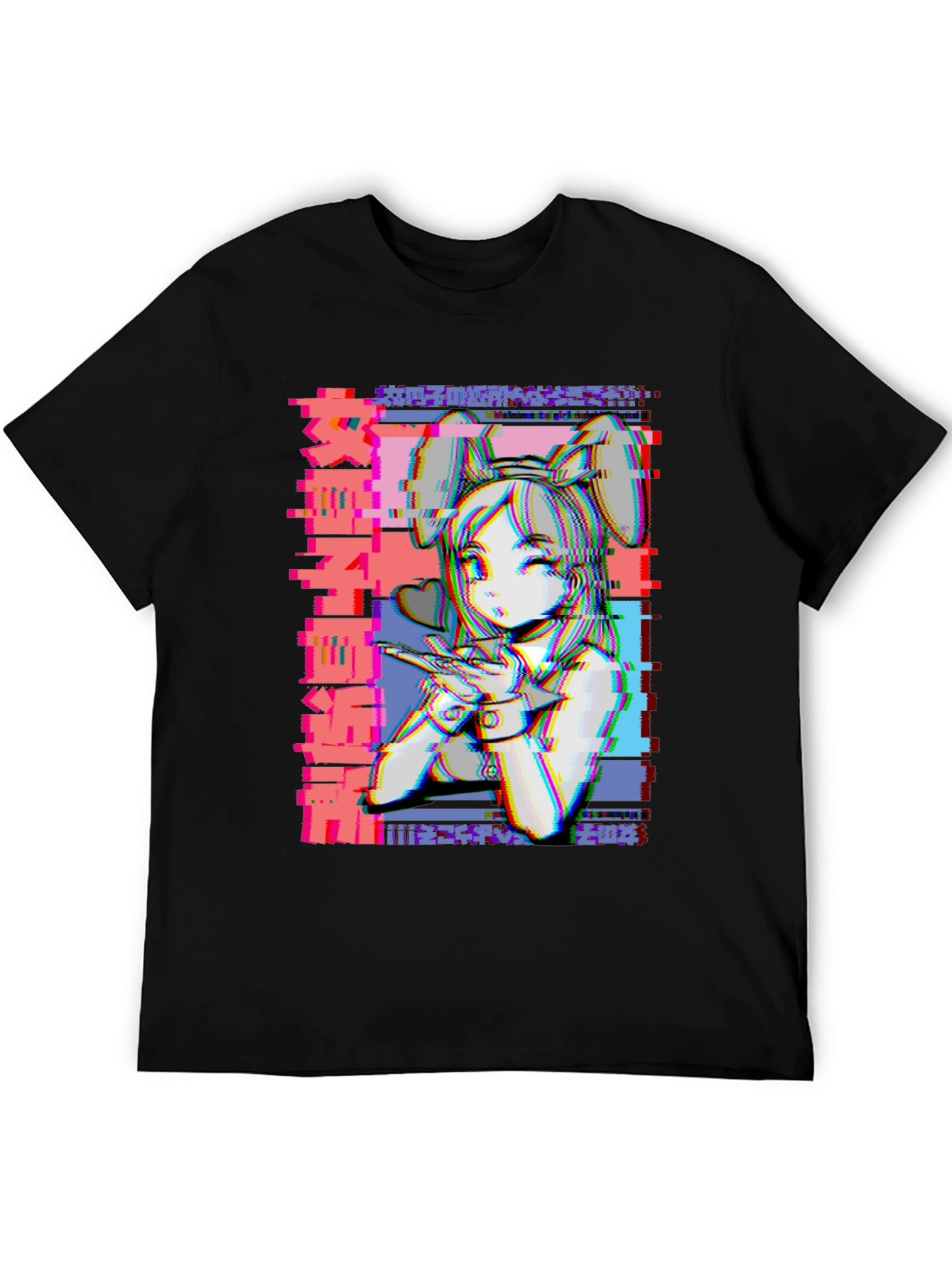 Anime Girl Glitch Style Graphic T-Shirt