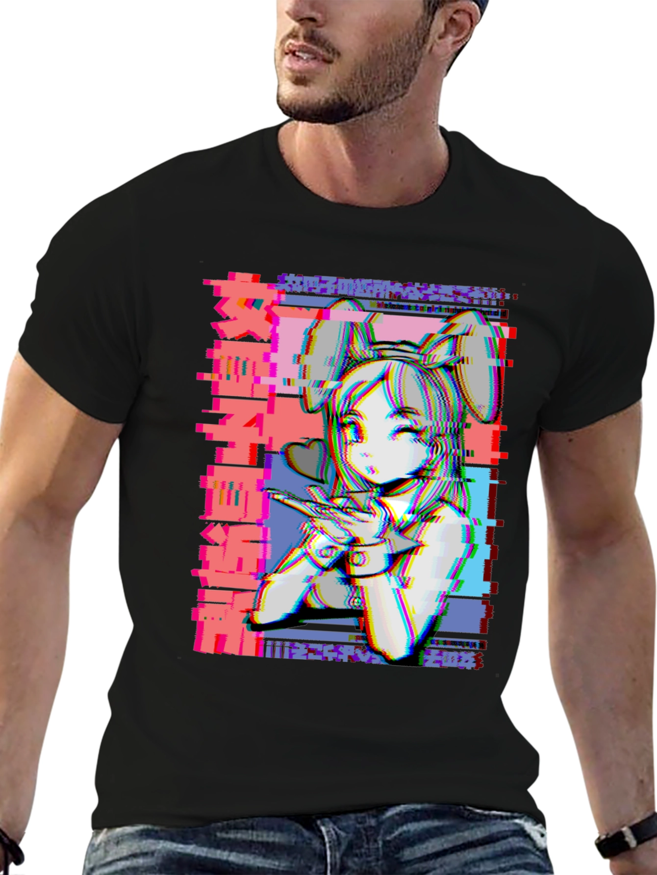 Anime Girl Glitch Style Graphic T-Shirt
