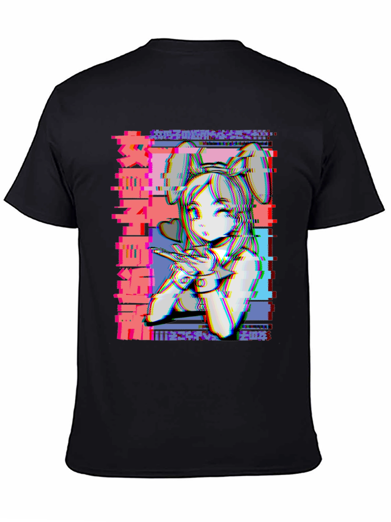 Anime Girl Glitch Style Graphic T-Shirt