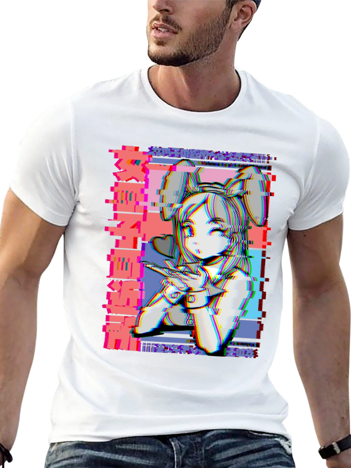 Anime Girl Glitch Style Graphic T-Shirt