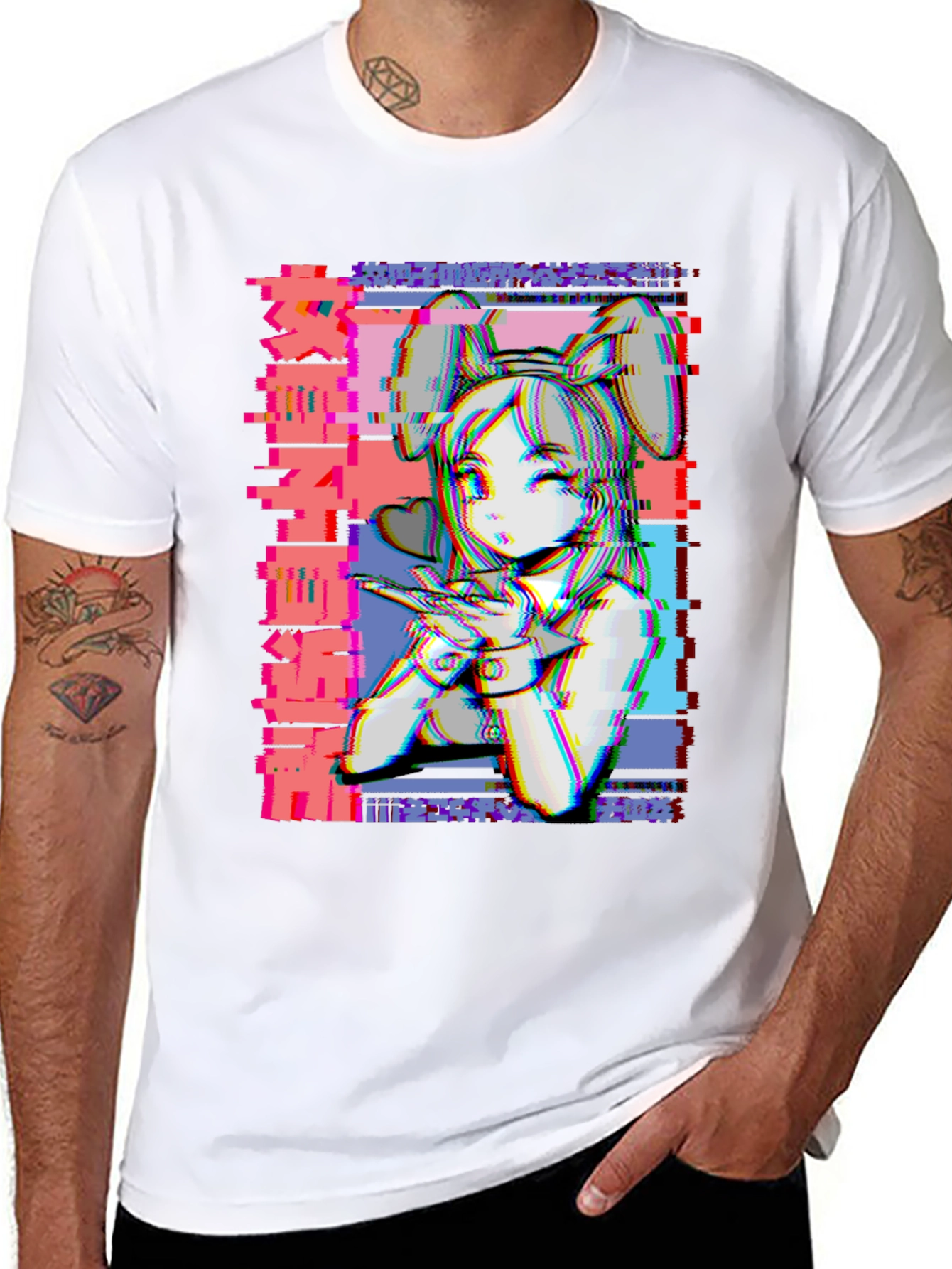 Anime Girl Glitch Style Graphic T-Shirt