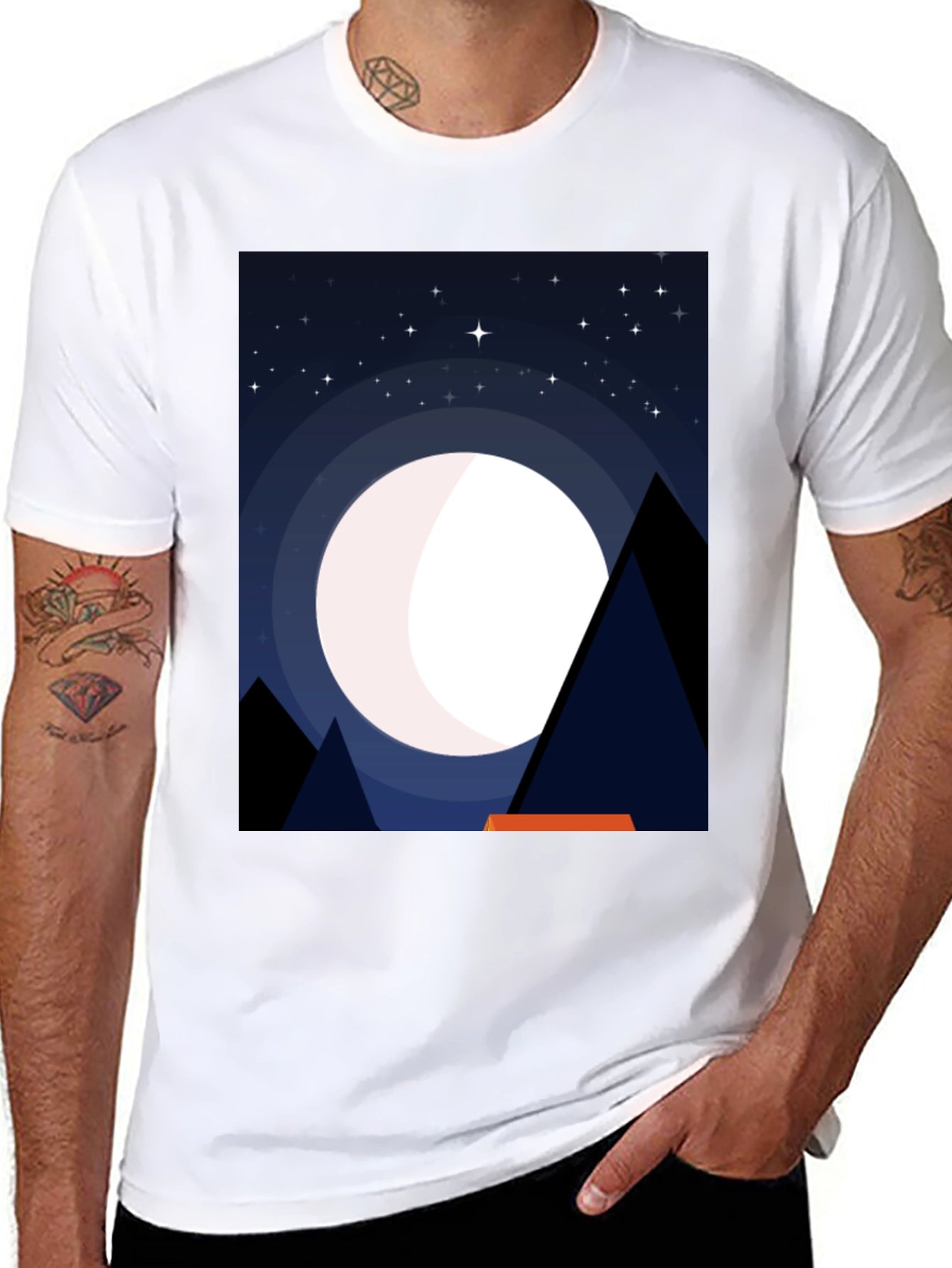 Night Sky Moon Graphic Tee - Mens Black T-Shirt