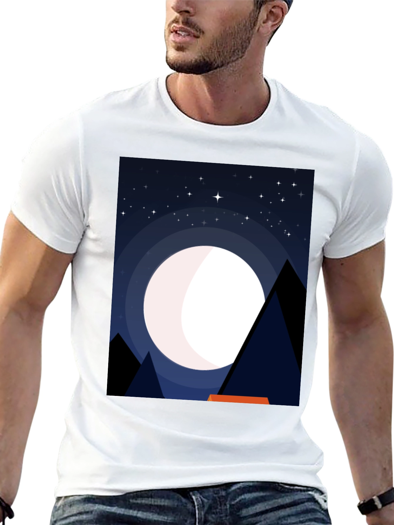 Night Sky Moon Graphic Tee - Mens Black T-Shirt