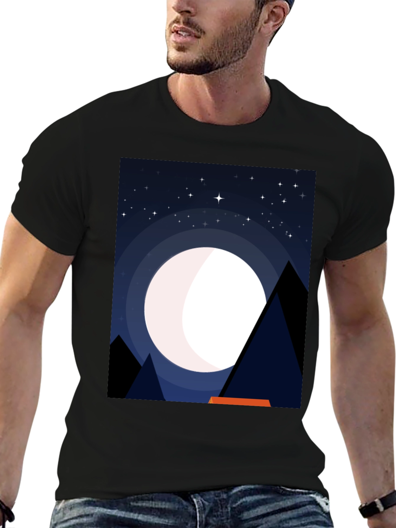Night Sky Moon Graphic Tee - Mens Black T-Shirt