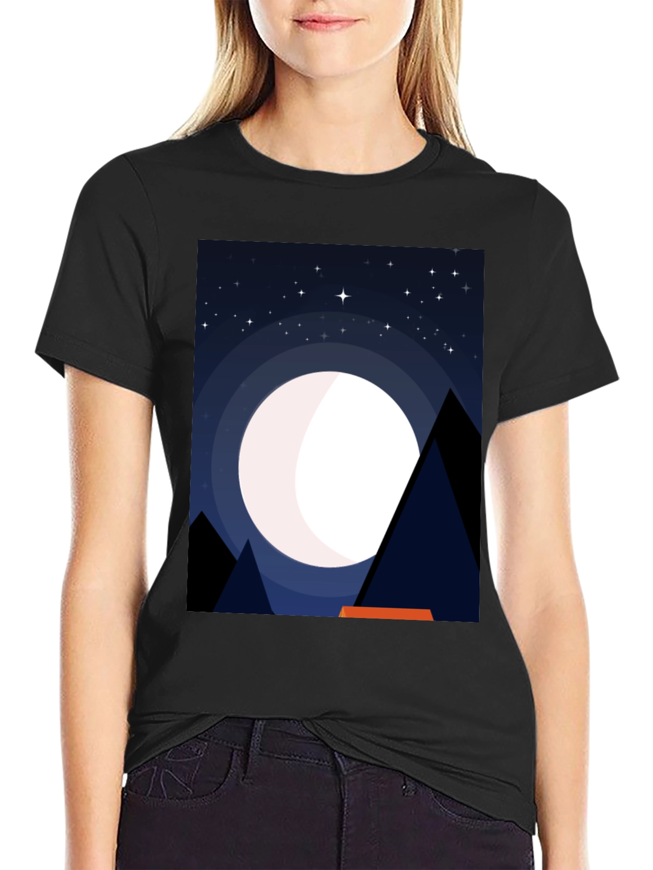 Night Sky Moon Graphic Tee - Mens Black T-Shirt