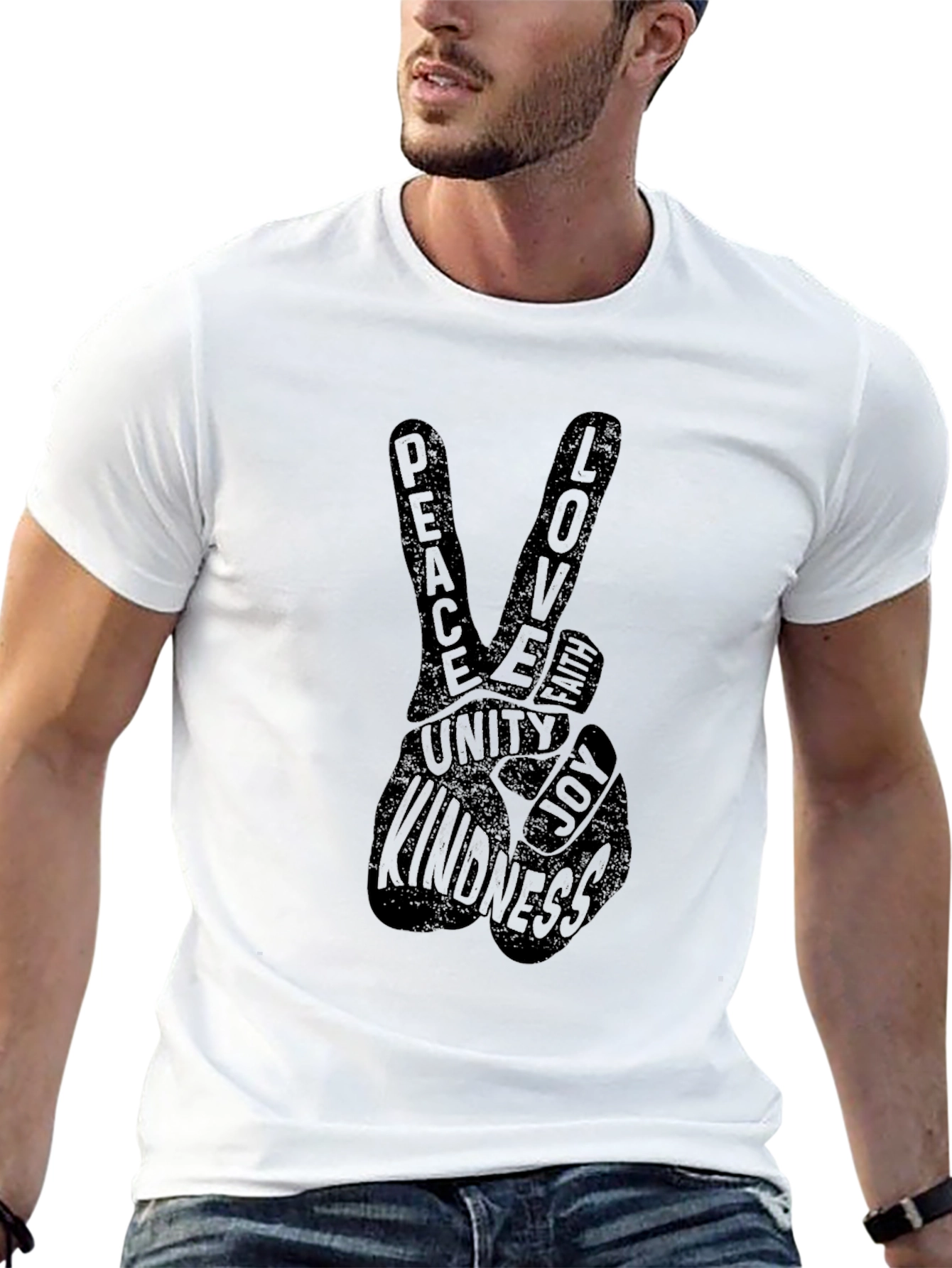 Peace Love Unity Kindness Black Graphic T-Shirt