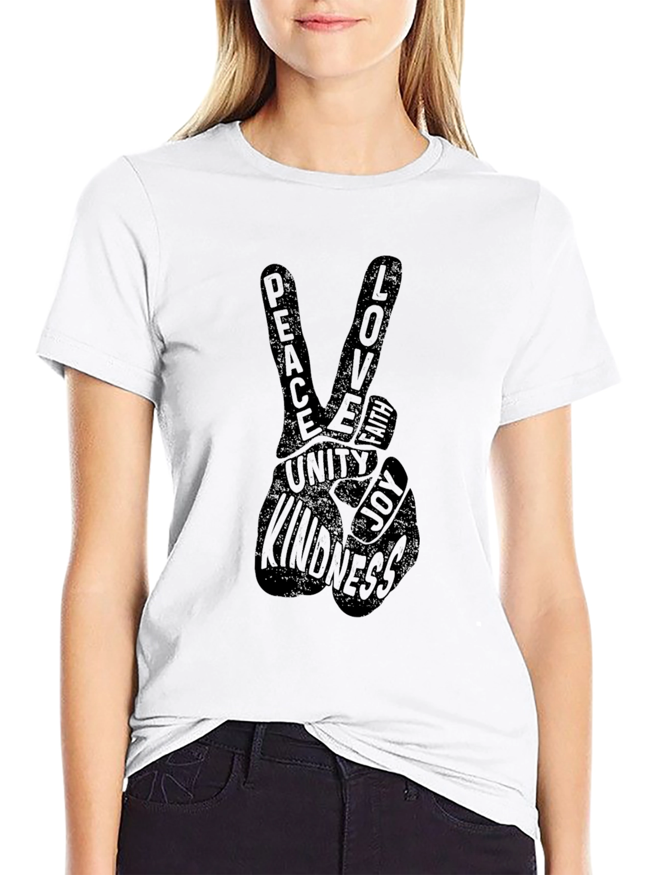 Peace Love Unity Kindness Black Graphic T-Shirt