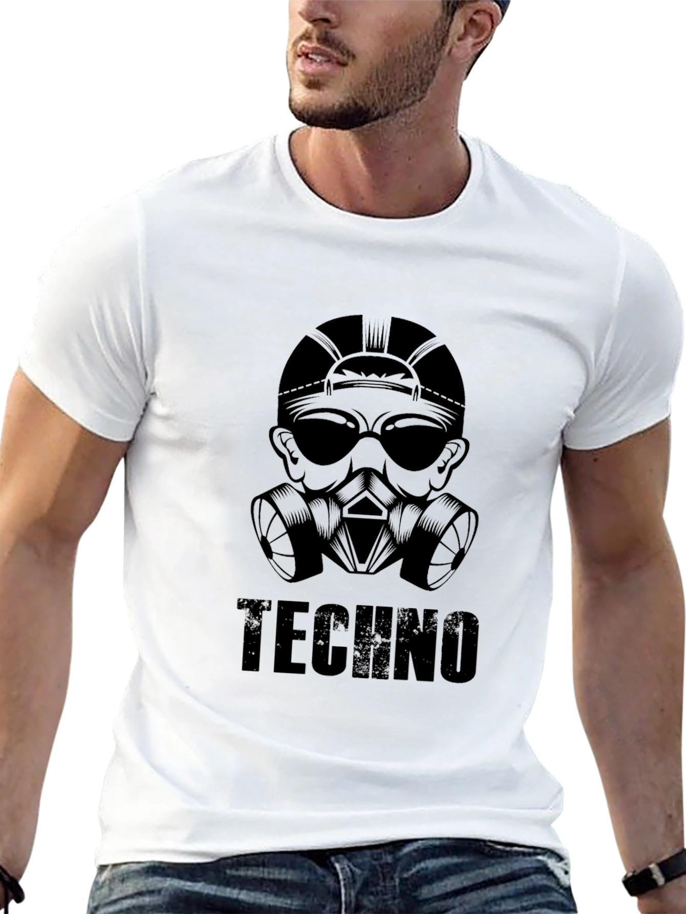 Techno Gas Mask Graphic T-Shirt - Black Cotton Tee