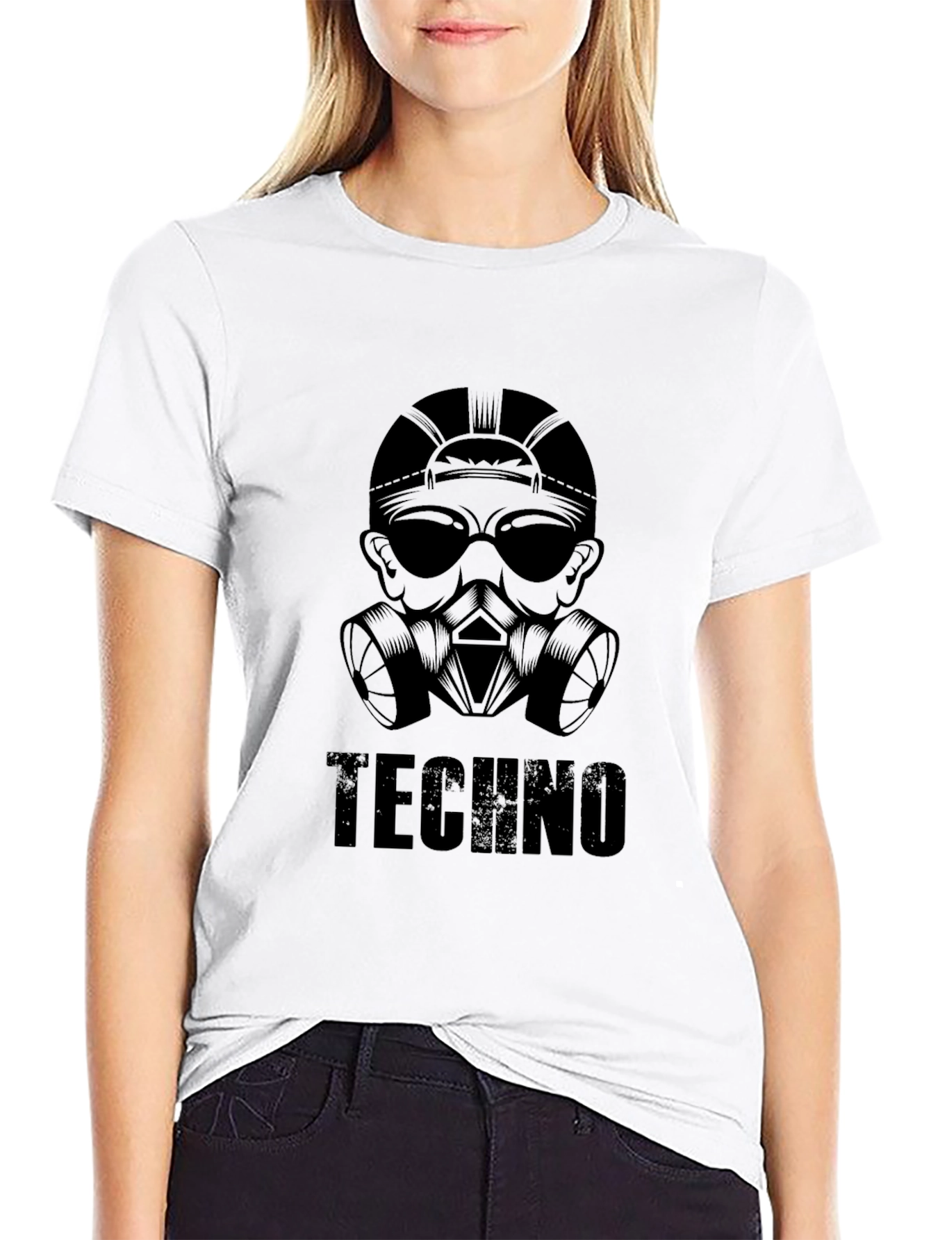 Techno Gas Mask Graphic T-Shirt - Black Cotton Tee