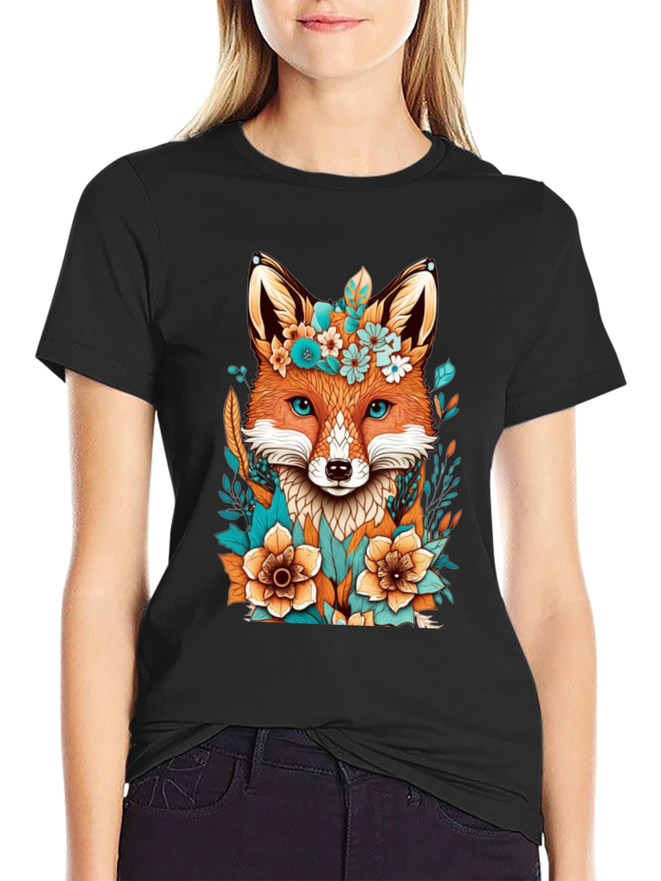 Floral Fox Graphic Tee - Unique Design