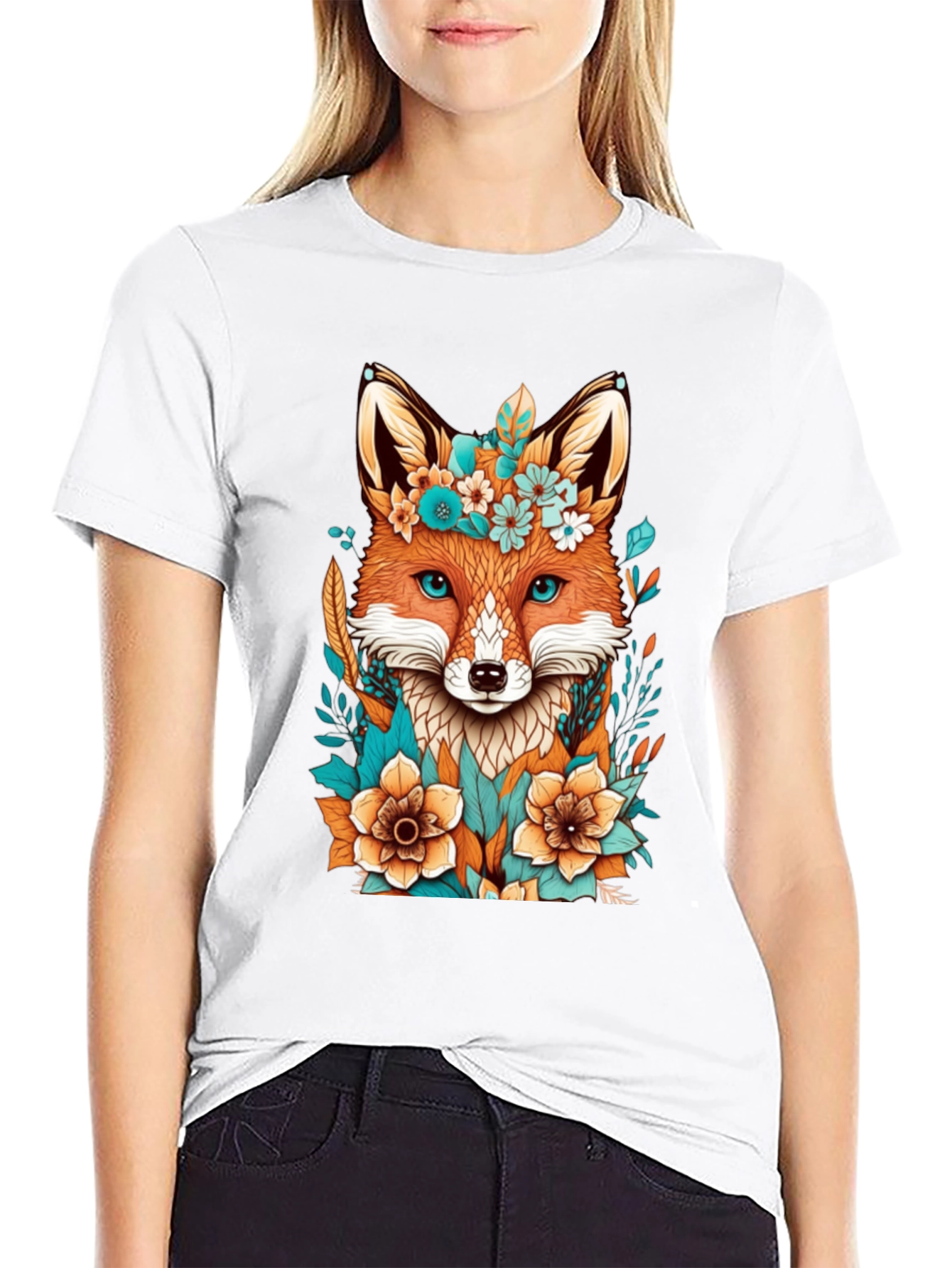 Floral Fox Graphic Tee - Unique Design