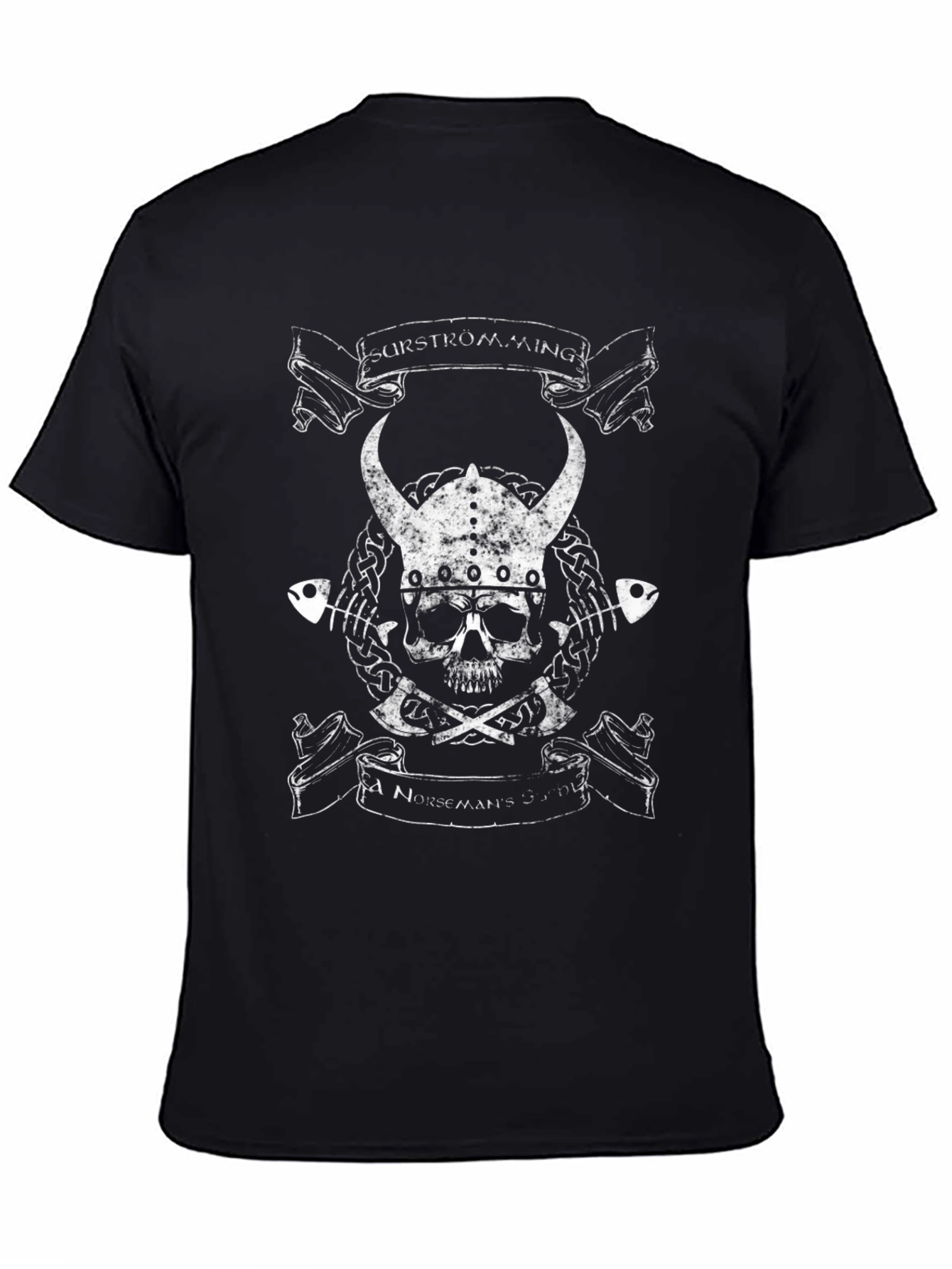 Viking Skull Graphic Print Black T-Shirt