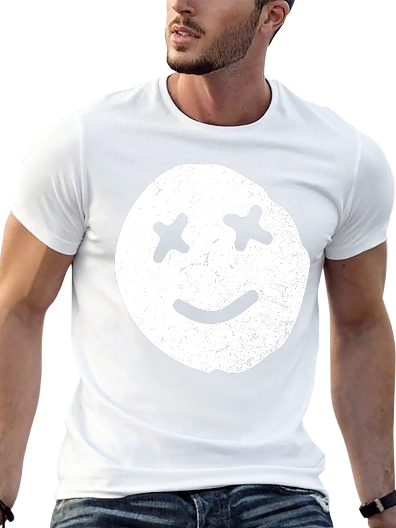 Distressed Smiley Face Graphic Tee - Casual Comfort