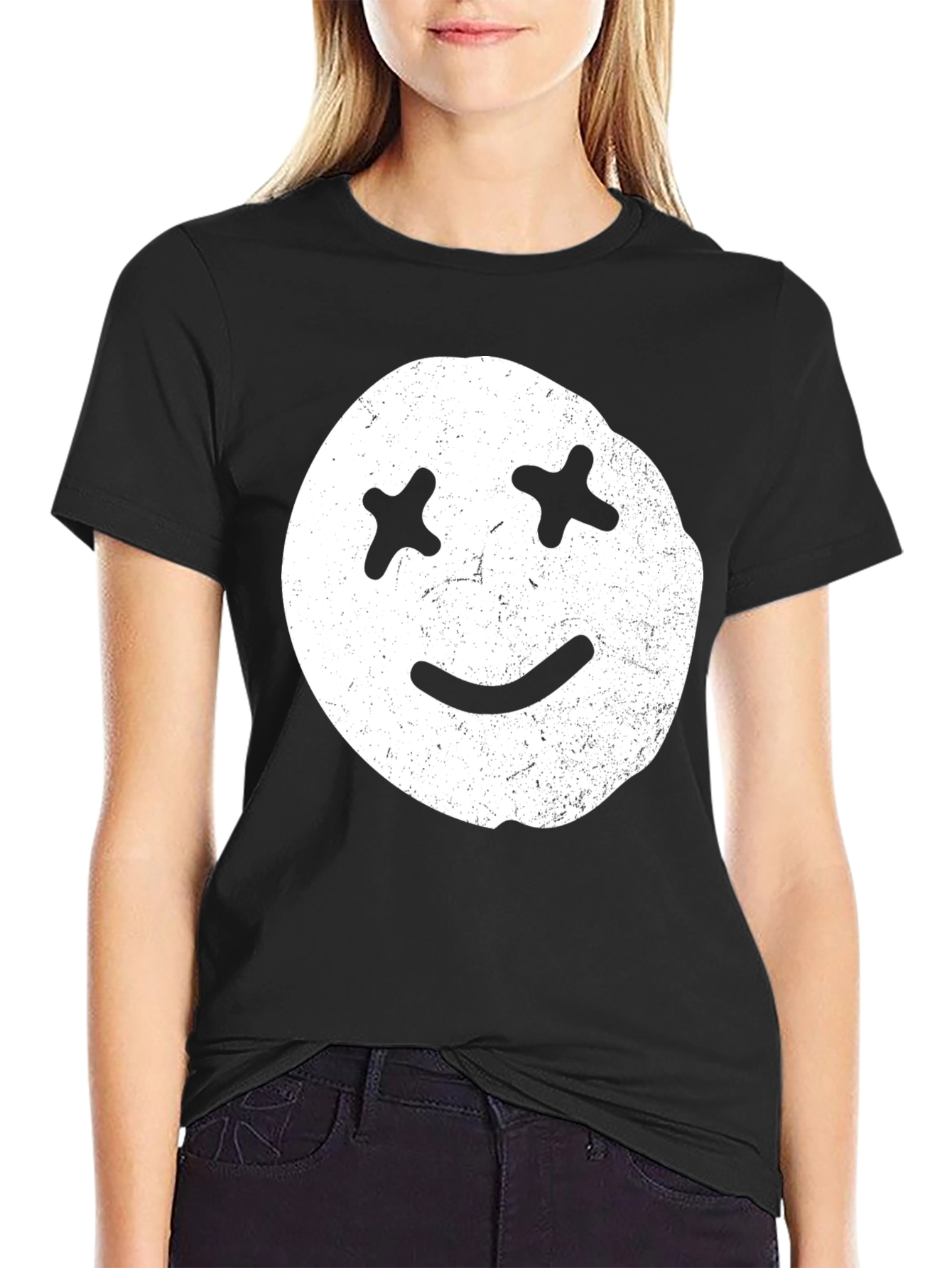Distressed Smiley Face Graphic Tee - Casual Comfort
