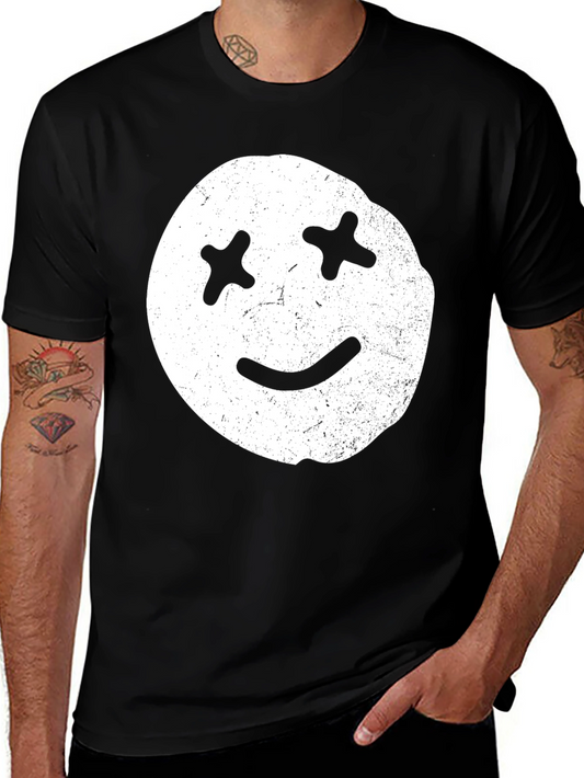 Distressed Smiley Face Graphic Tee - Casual Comfort