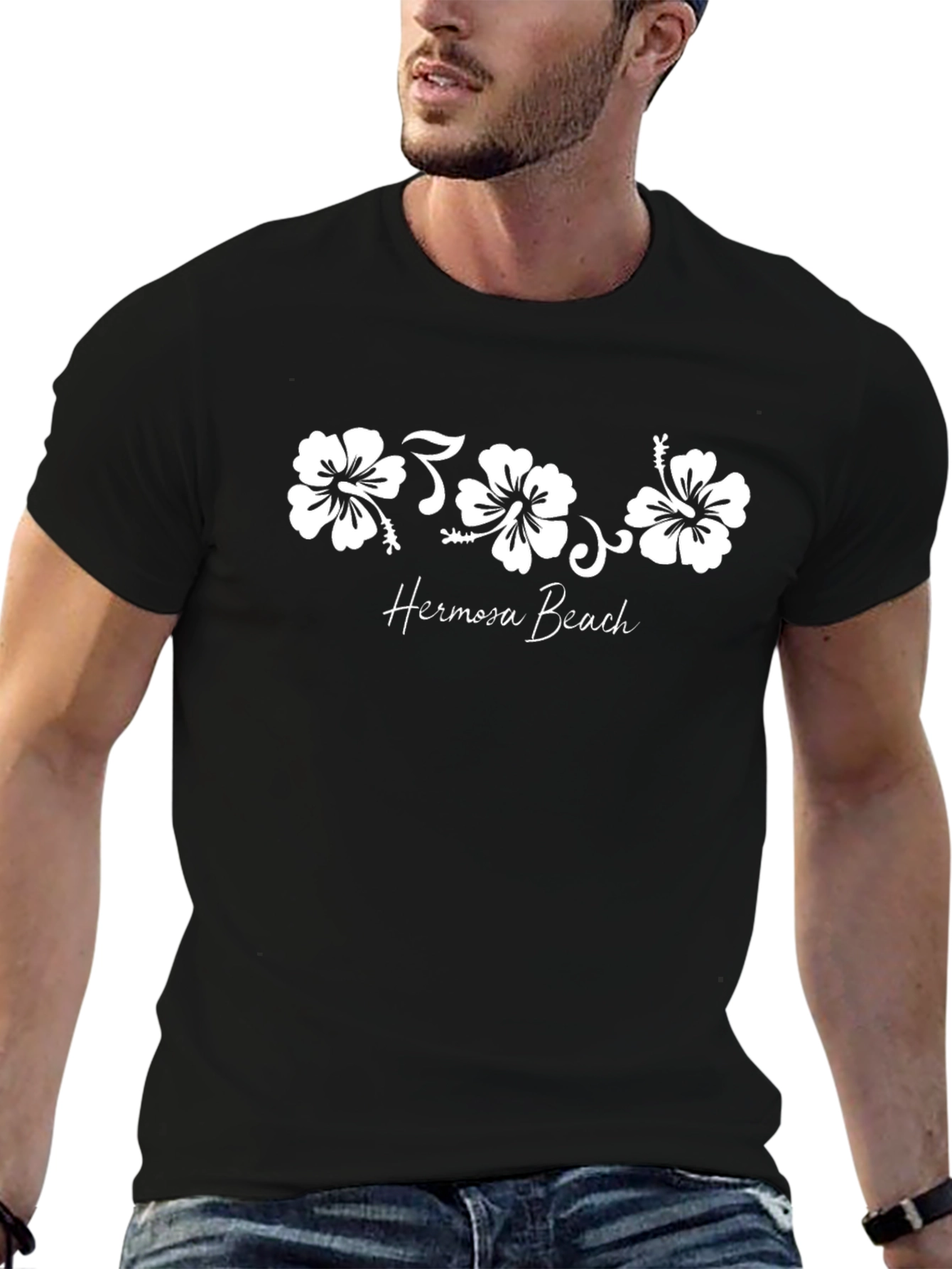 Hermosa Beach Floral Graphic Tee - Black Cotton