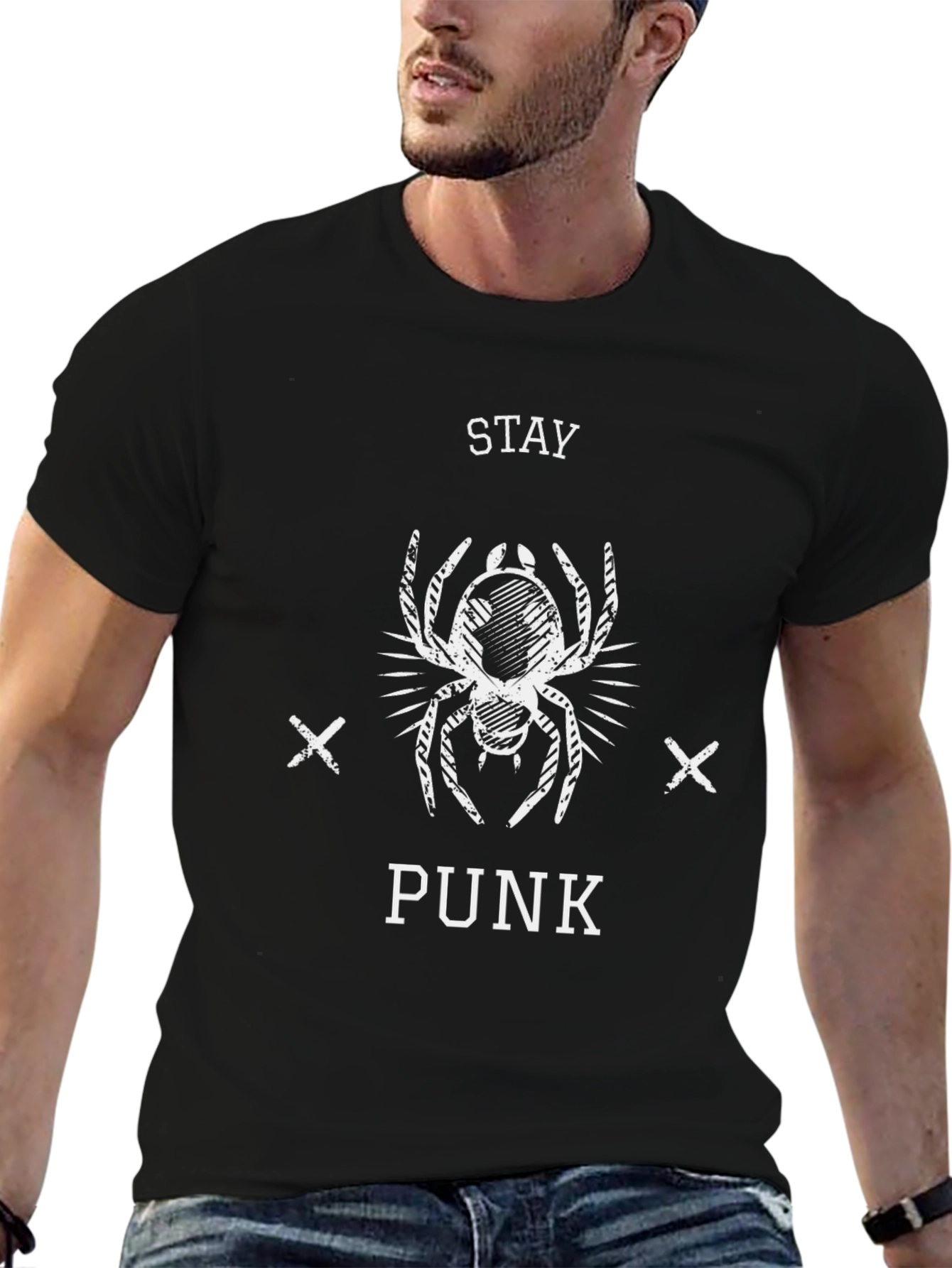 Stay Punk Spider Graphic Tee - Black