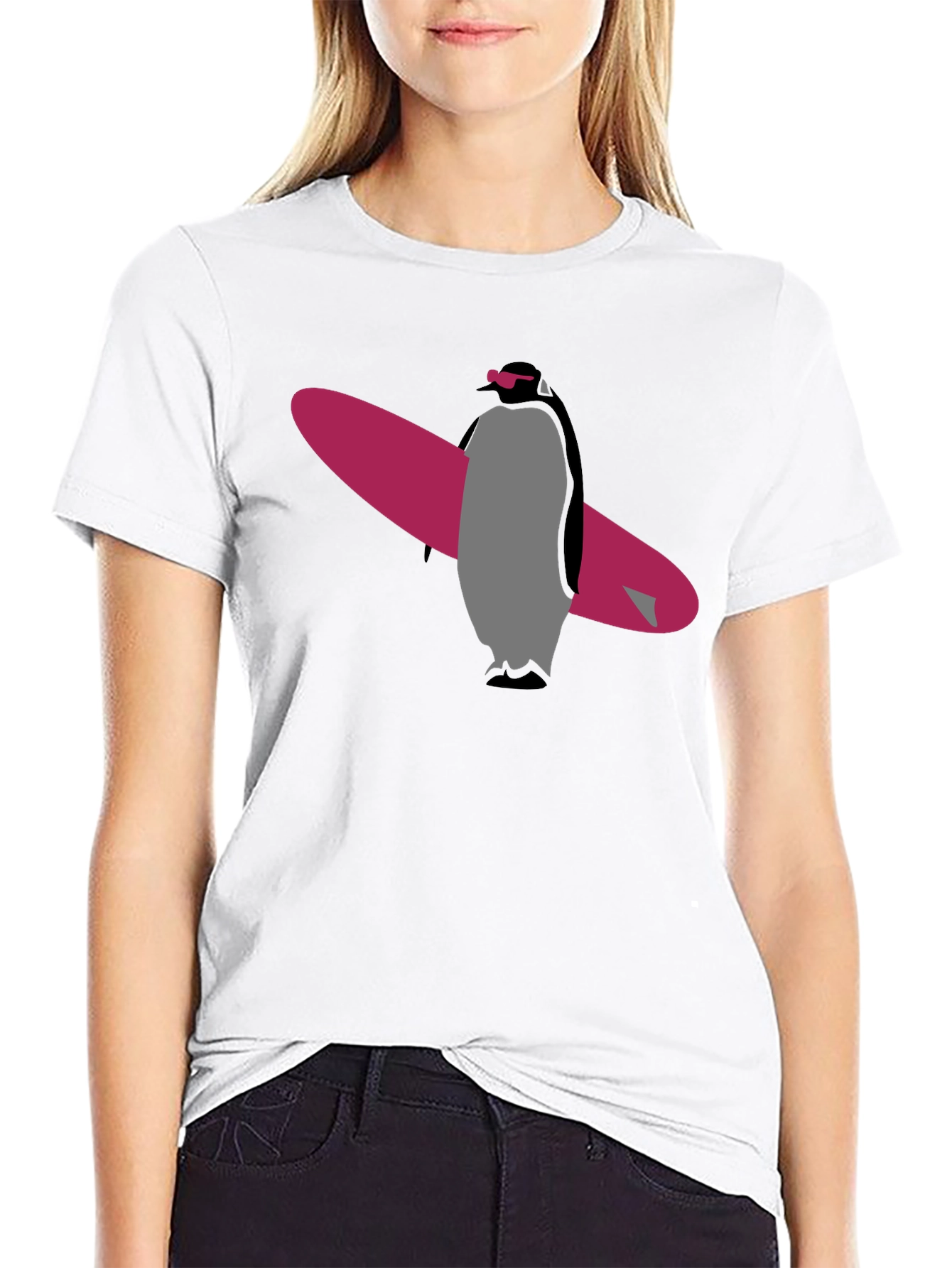 Cool Penguin Surfer Graphic T-Shirt