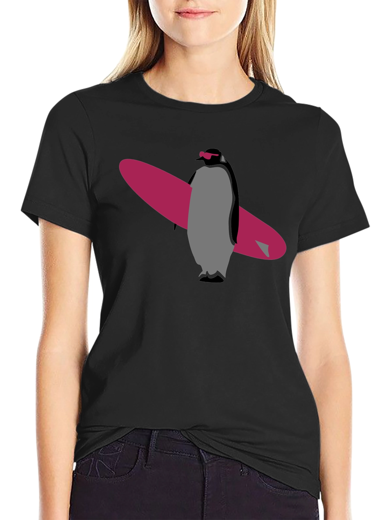 Cool Penguin Surfer Graphic T-Shirt