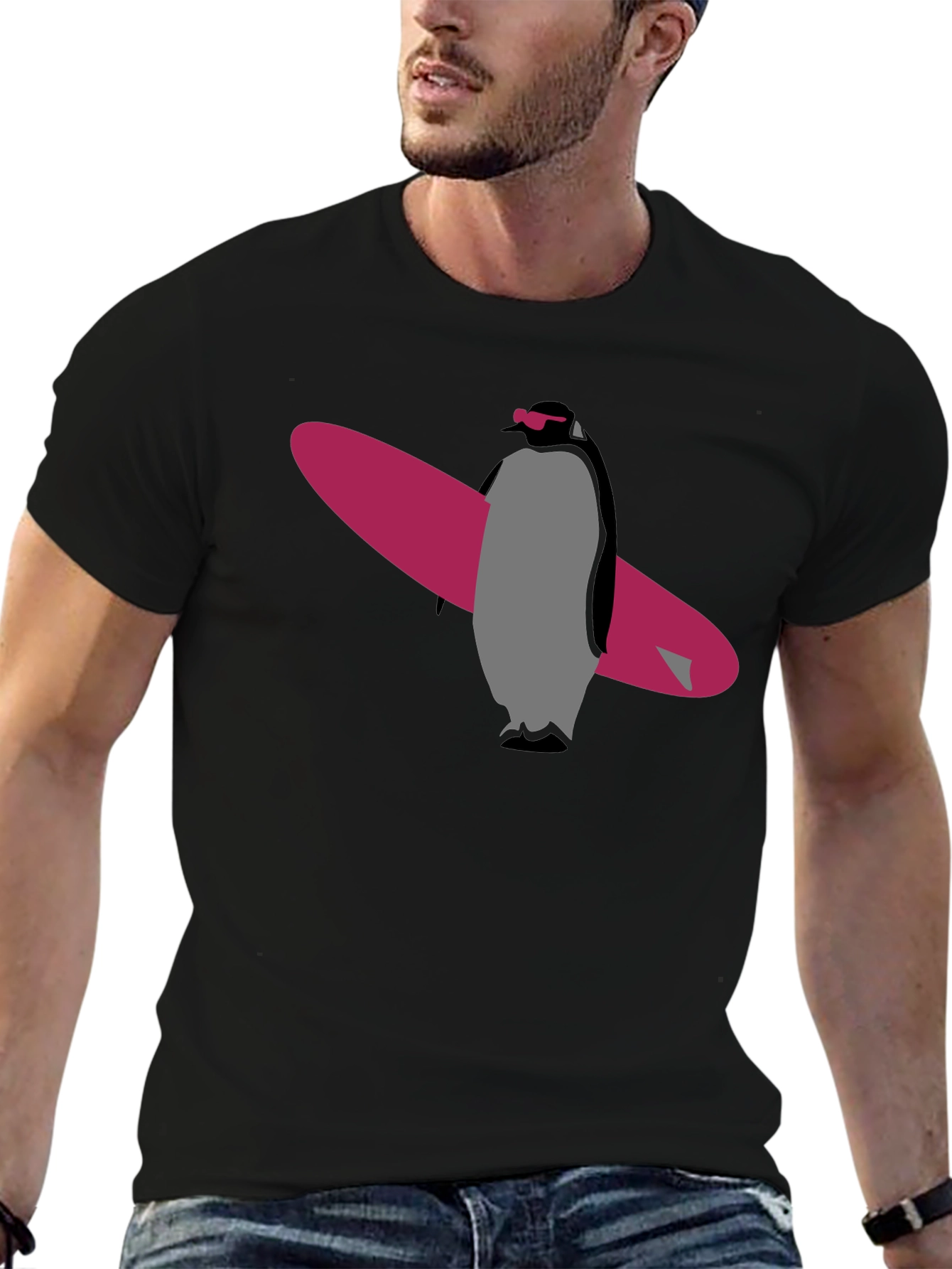 Cool Penguin Surfer Graphic T-Shirt