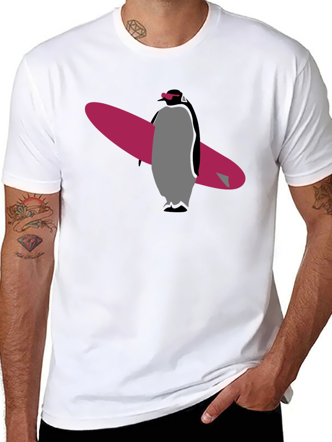 Cool Penguin Surfer Graphic T-Shirt